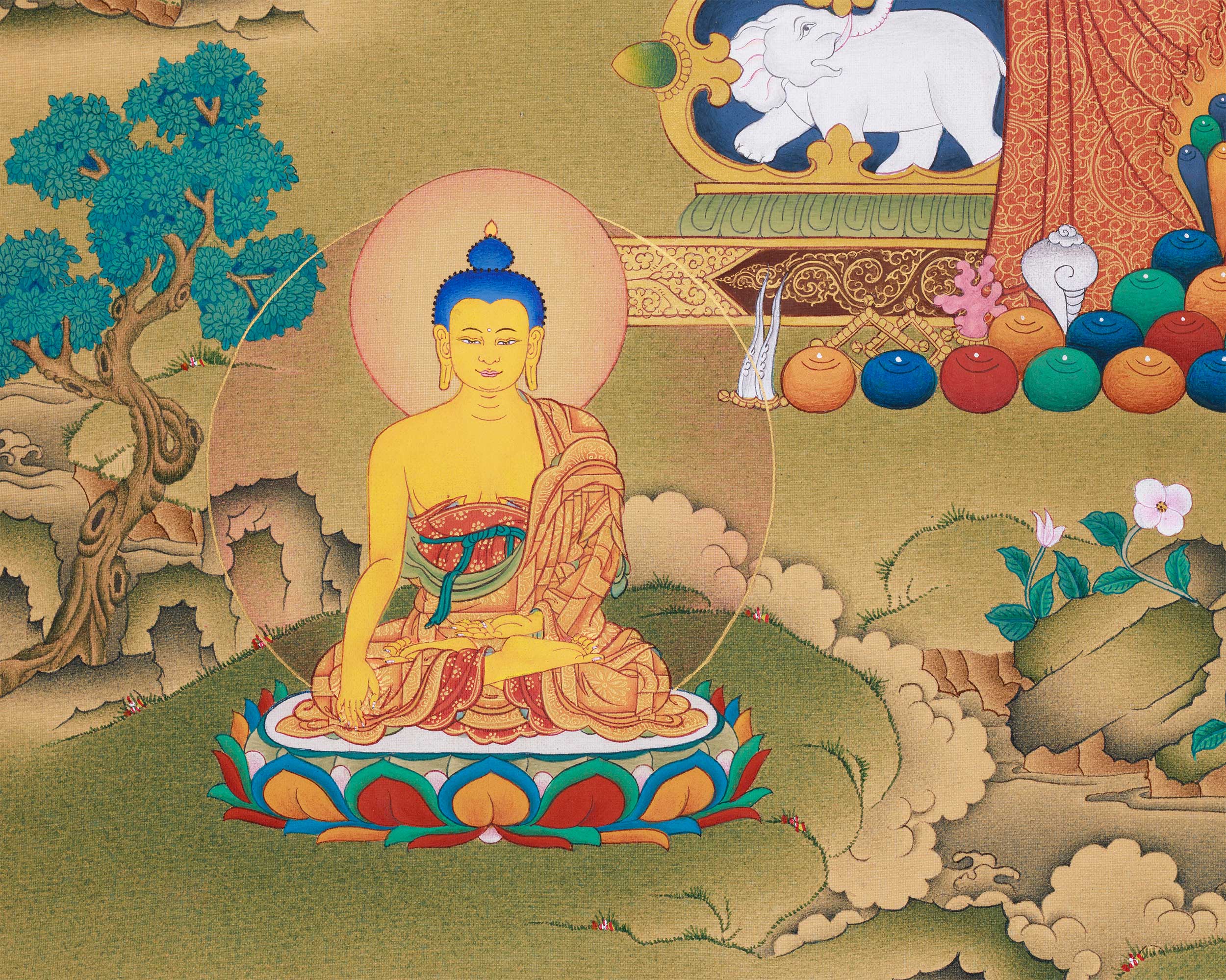 Exquisite 8 Medicine Buddha Thangka | Healing Deities Artwork with Gold & Natural Colors