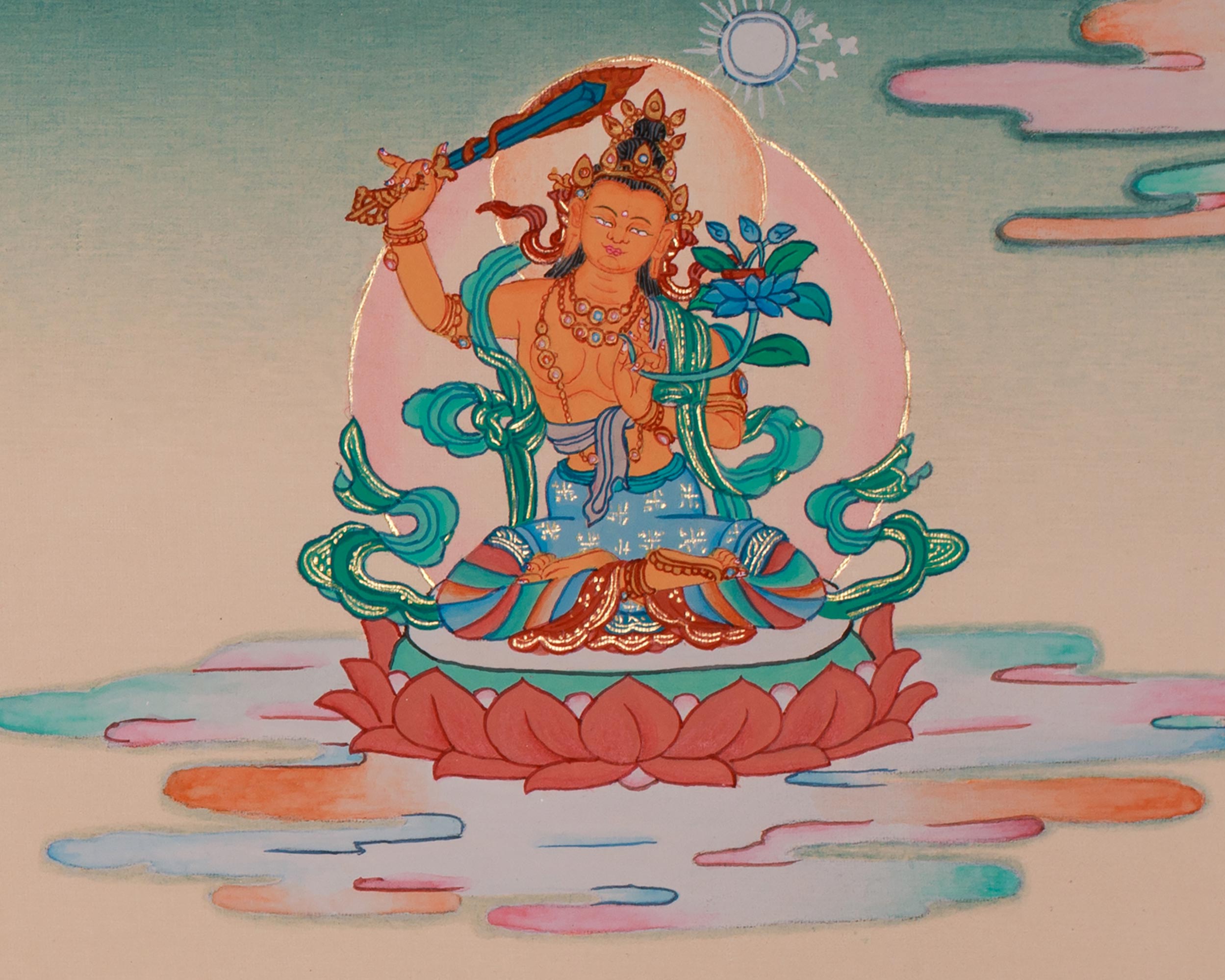 Chenrezig with Vajrapani and Manjushri Thangka | Sacred Union of Compassion, Wisdom, and Strength