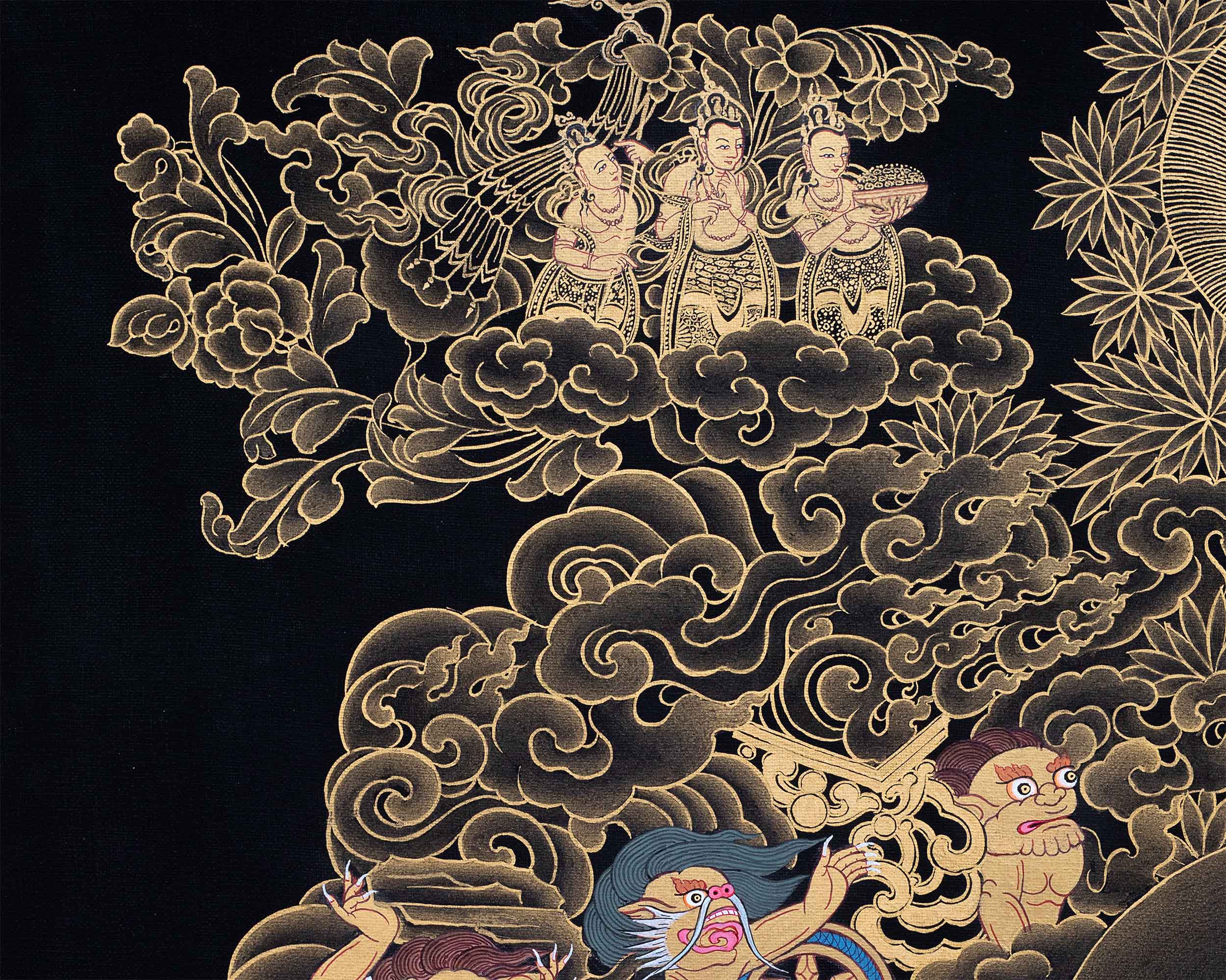 Buddha Shakyamuni And Mara Thangka Art | Traditional Hand Painted Artwork | Harmony Of Light And Darkness
