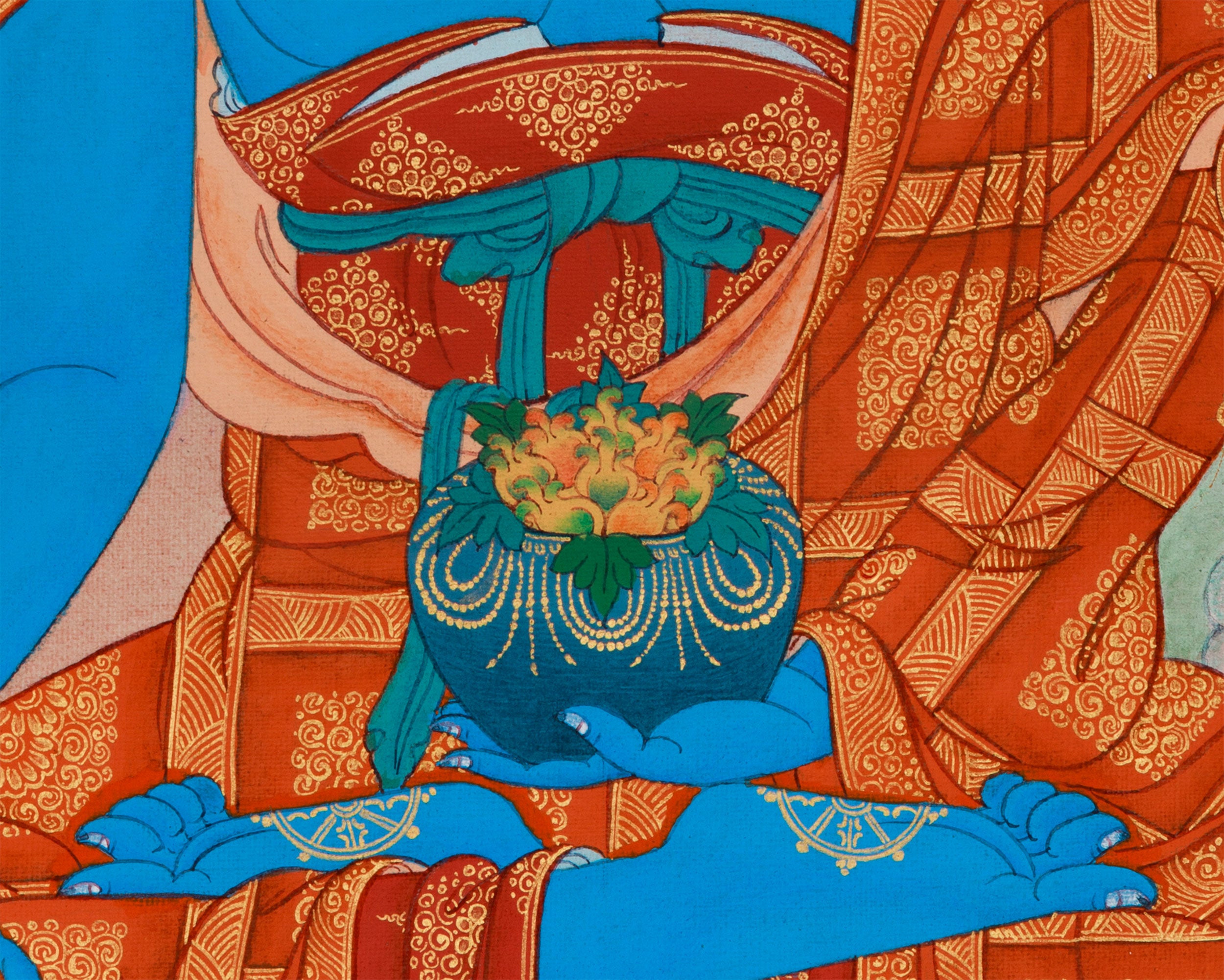 Healing Deity, Medicine Buddha Thangka | 24K Gold & Natural Stone Colors