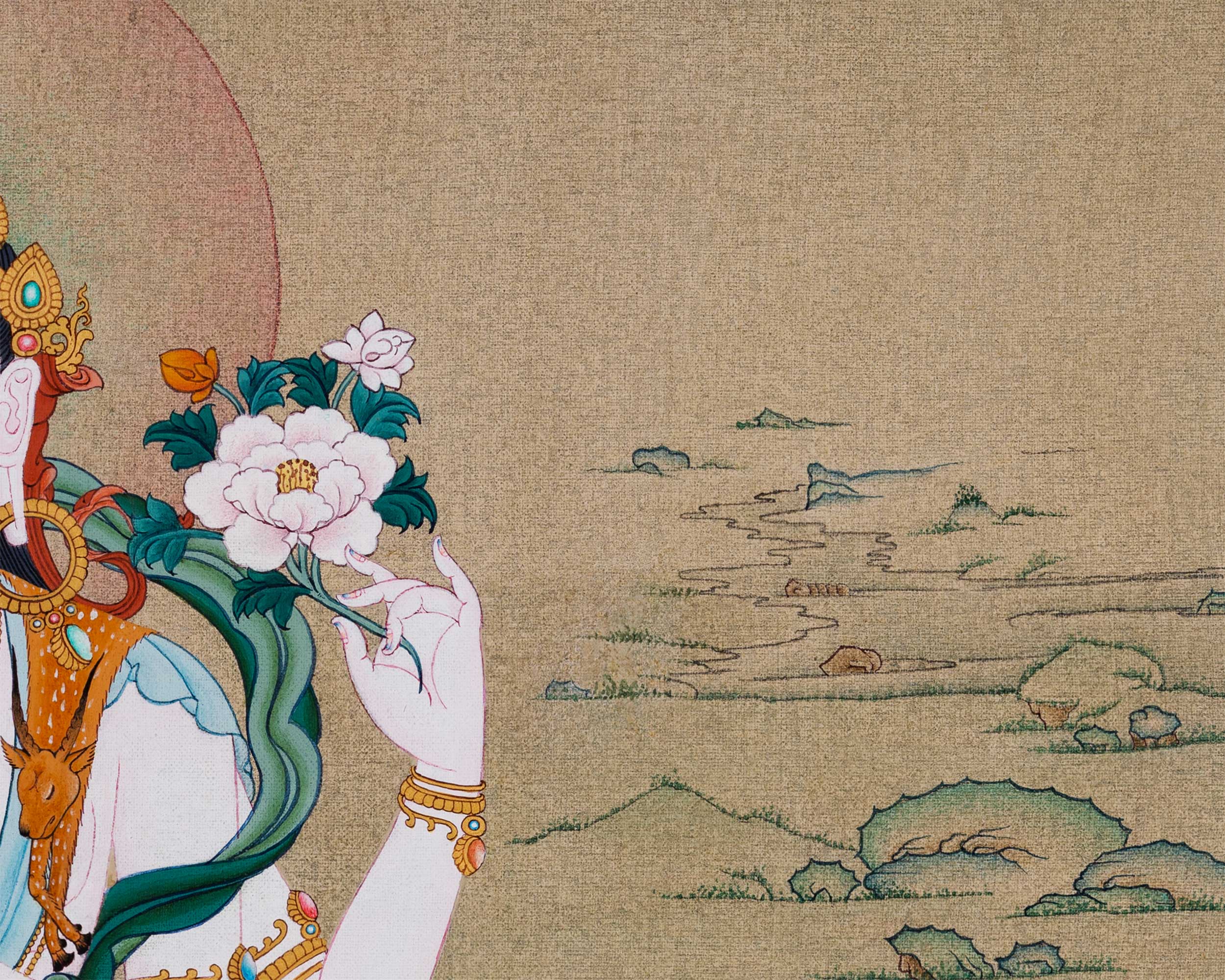 Avalokiteshvara Buddha Thangka | Hand-Painted Buddhist Deity Painting