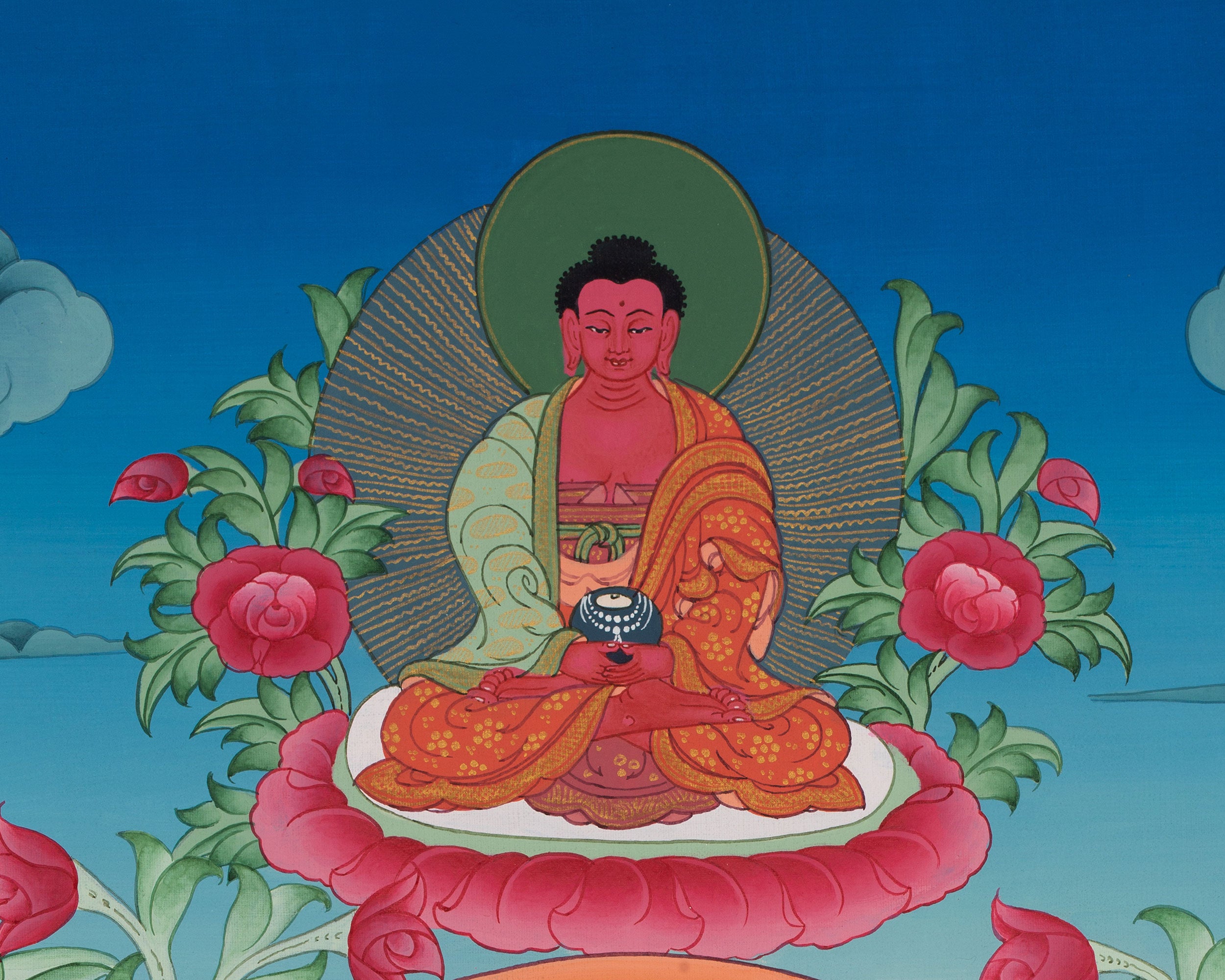 Shakyamuni Buddha with Disciples | Hand-Painted Buddha Thangka