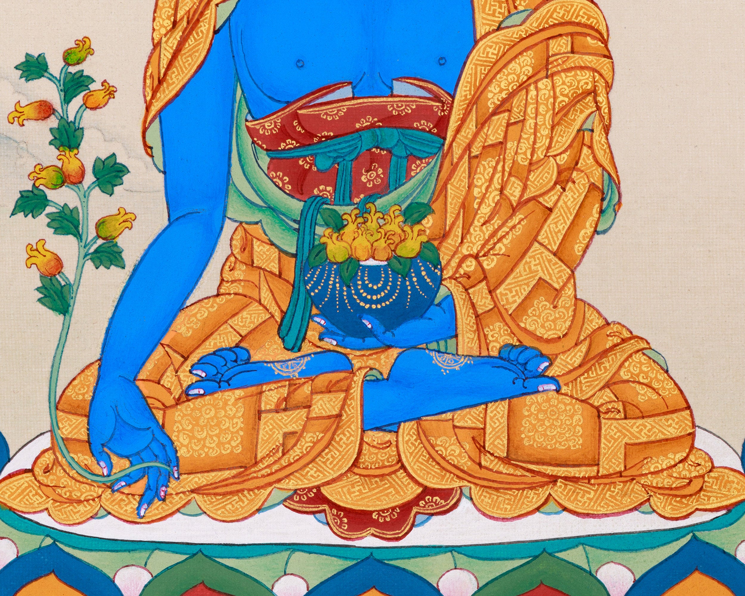 Small Blue Medicine Buddha Thangka | Hand-Painted Tibetan Healing Art
