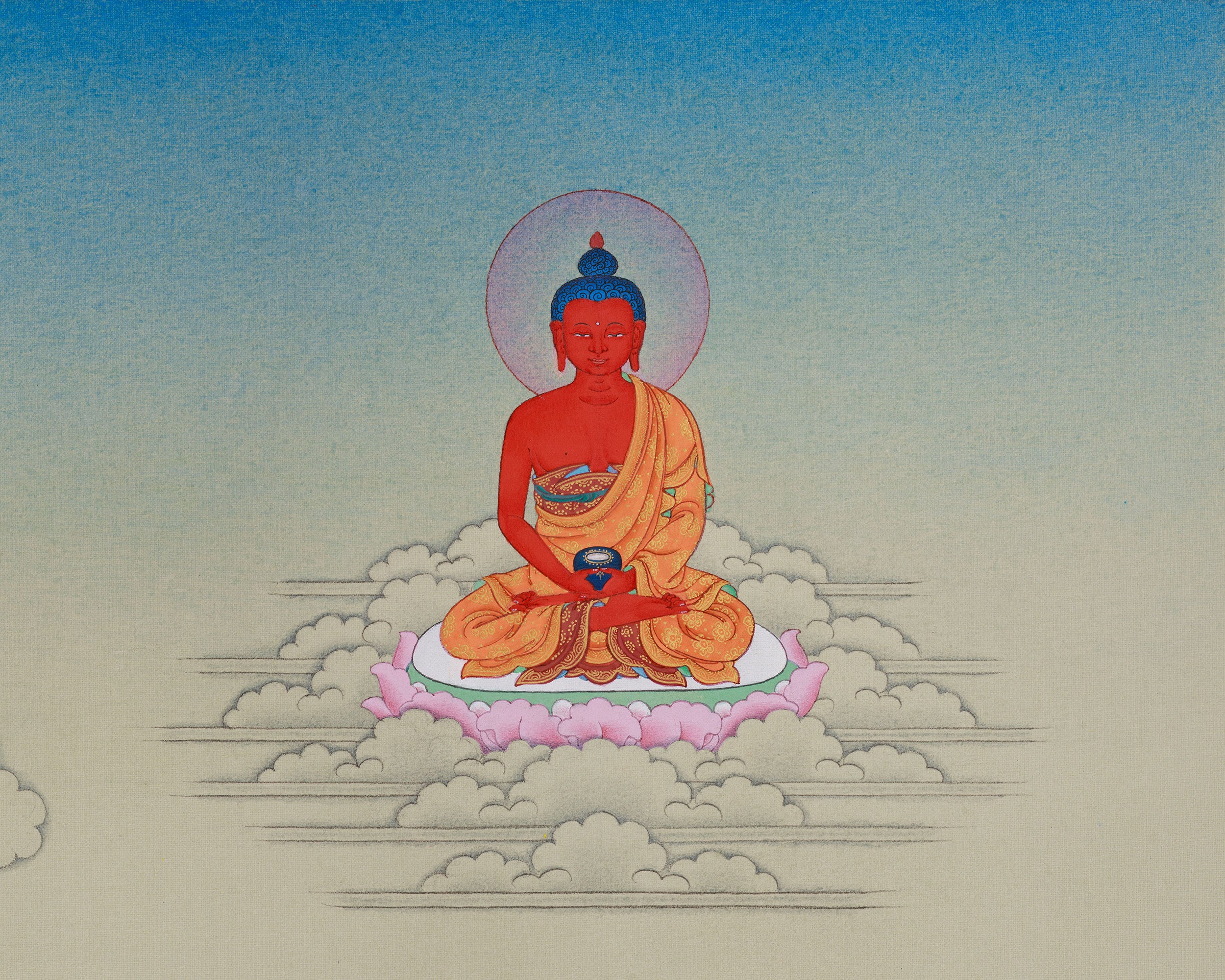 Two-Armed Chenrezig with Amitabha Buddha Thangka | Symbolizing Compassion, Pure Land Blessings