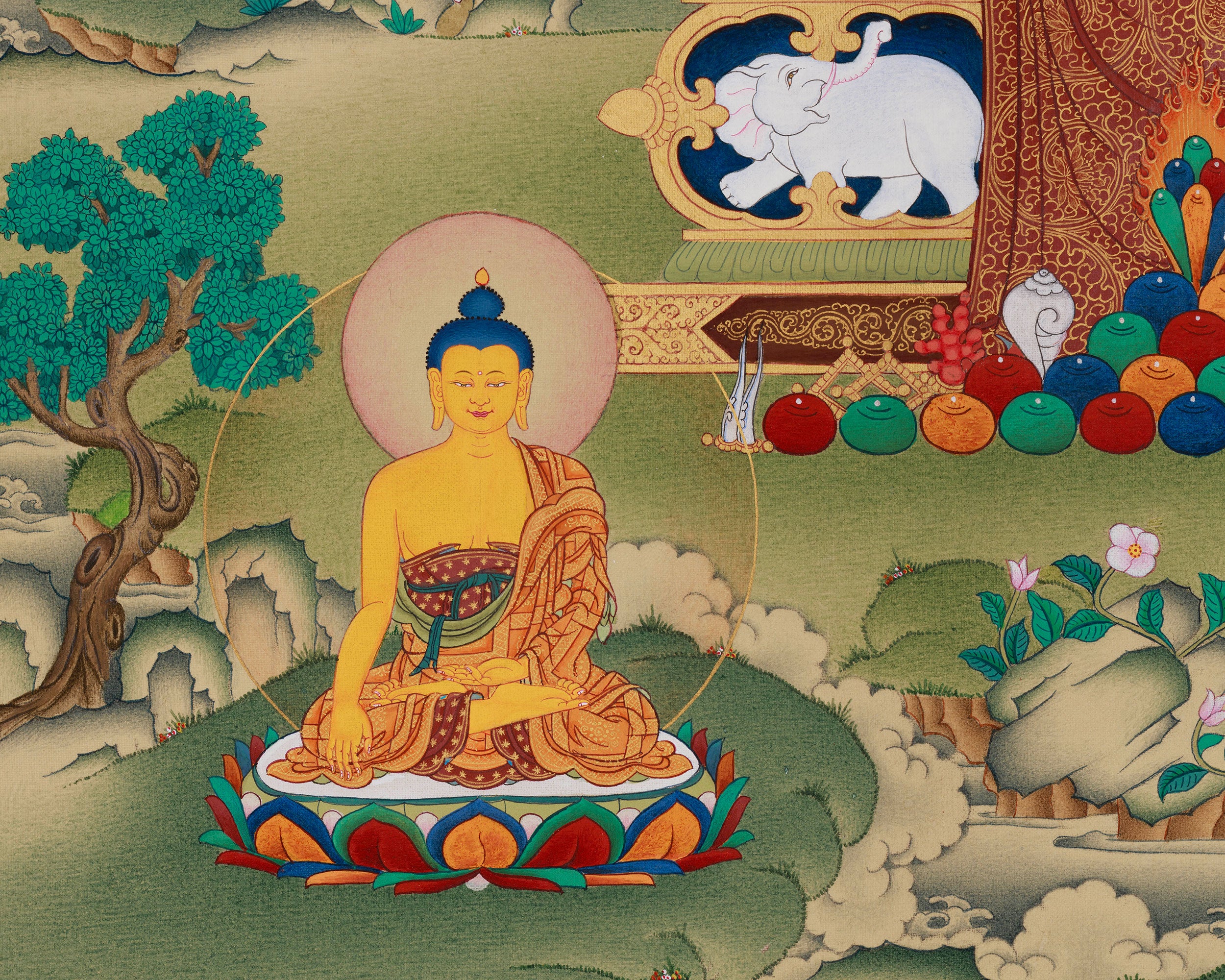 The Eight Healing Buddhas | Embodiments of Buddhist Medicine | Painted with Lhasa Stone Hues