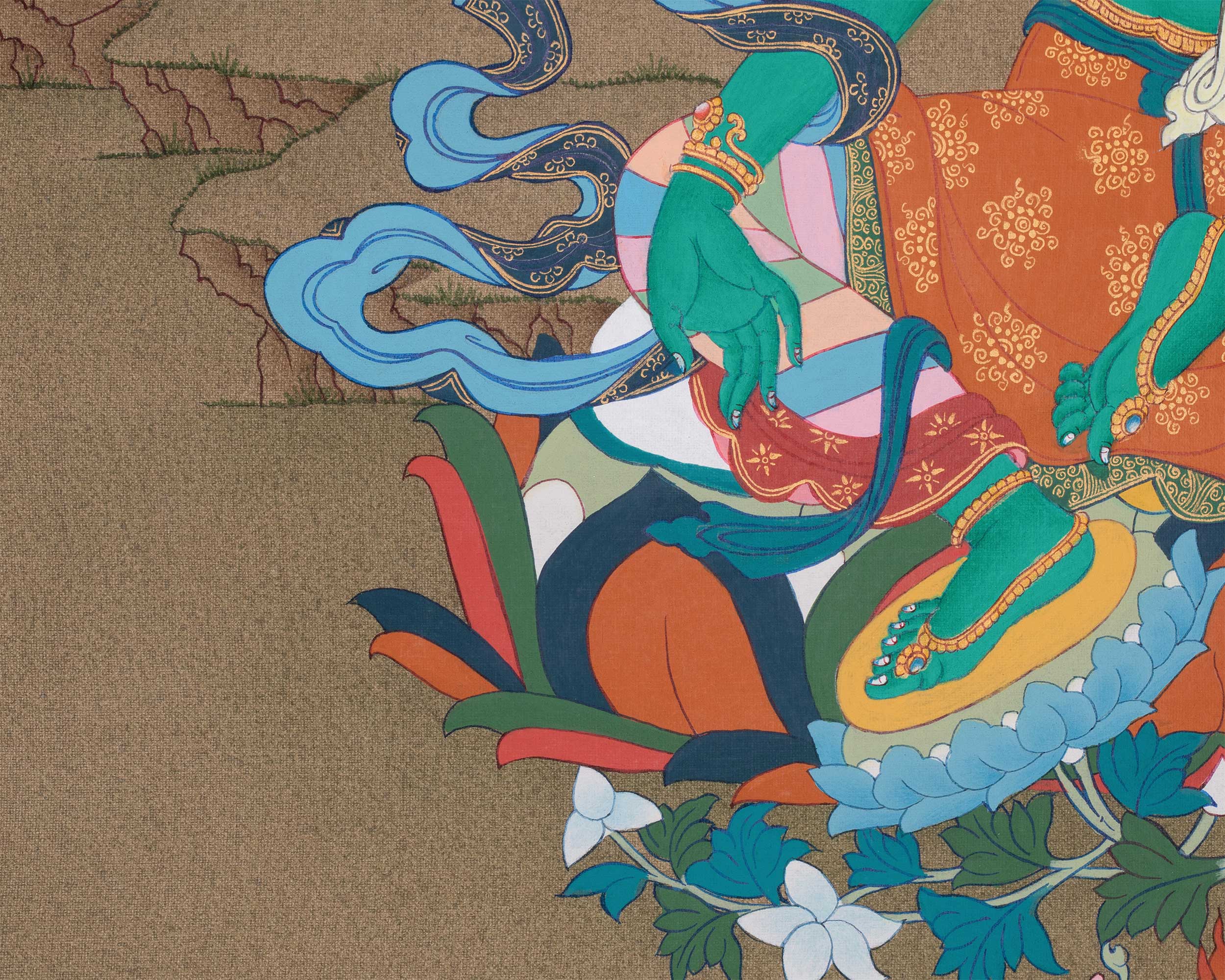 Tibetan Buddhist Goddess Green Tara Thangka | Mother Tara for Protection