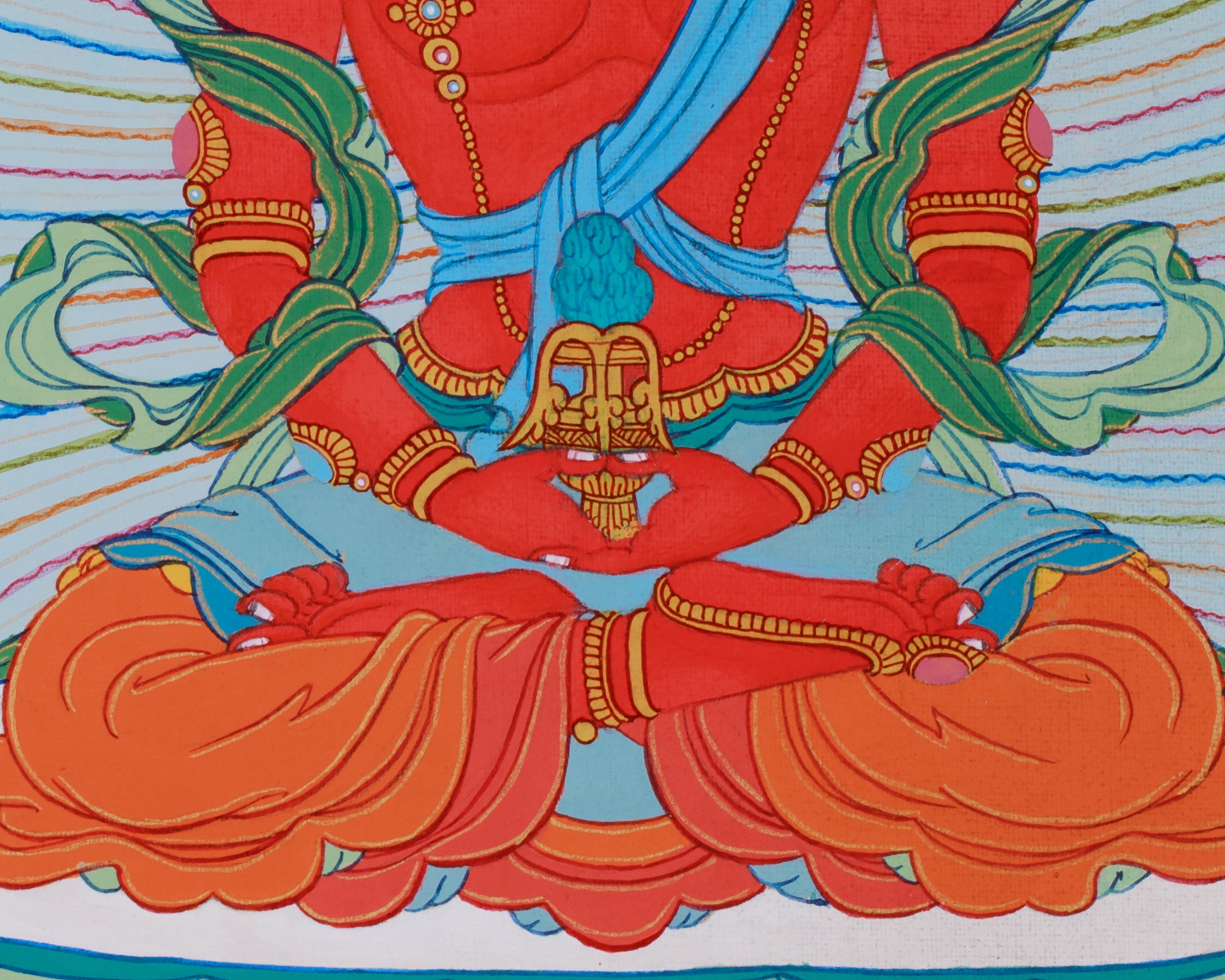 Small Red Buddha, Amitayus Thangka | Brocade Mounted