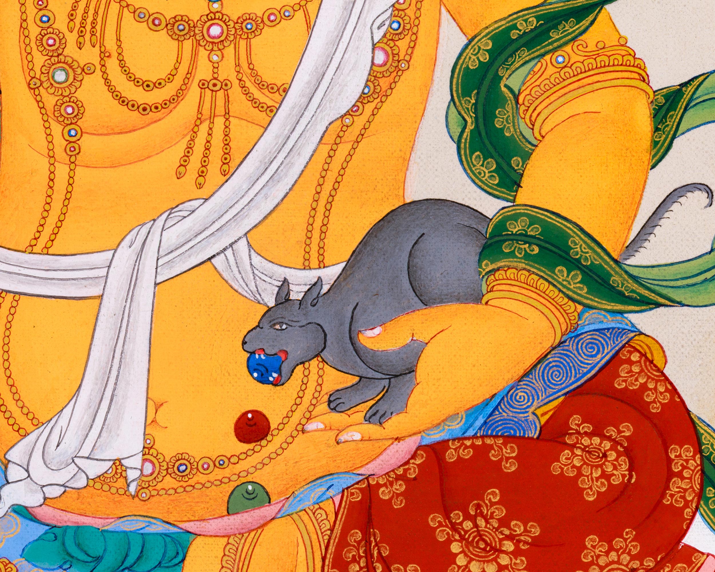 Hand-Painted Dzambhala Thangka | God of wealth