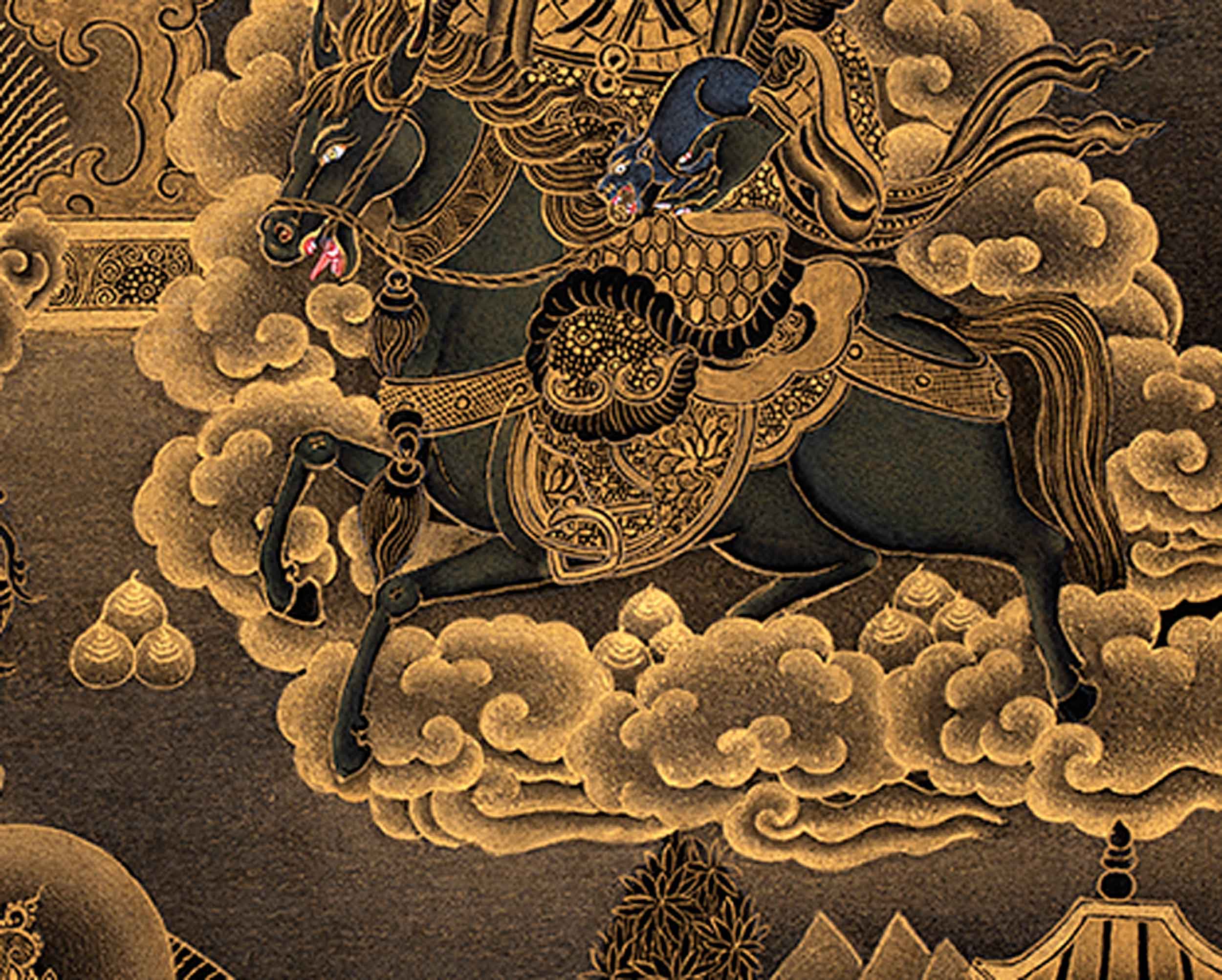 Exclusive Namtoshe Palace Thangka | Traditional Himalayan Art in Black & Gold | Authentic Painting Of Wealth Deity