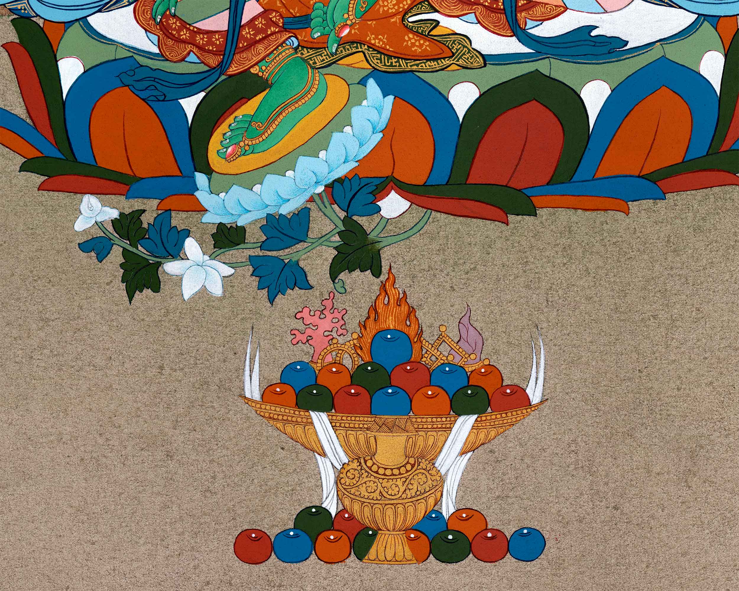 Green Tara's Serene Blessings | Goddess of Compassion in Thangka Art | Religious Decoration