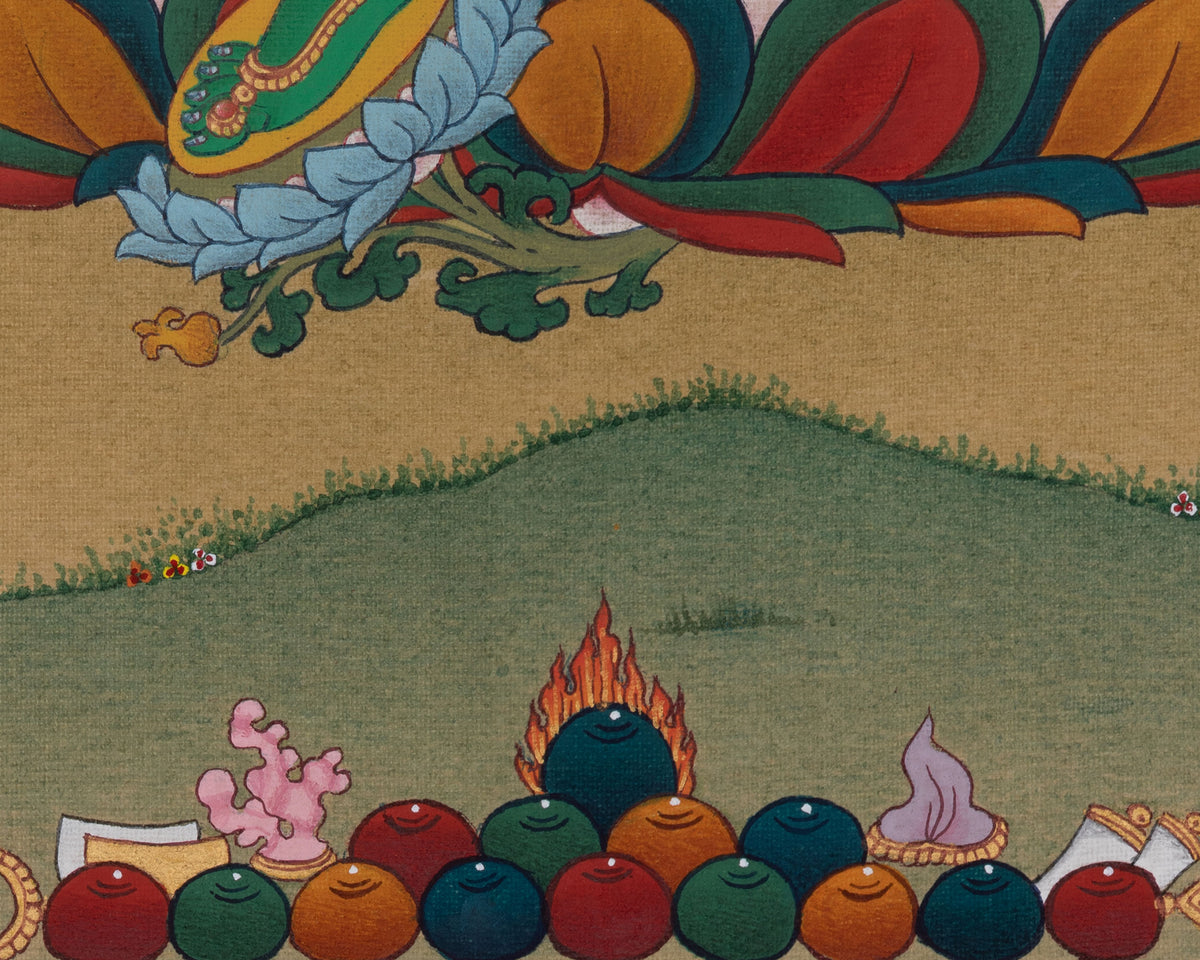 Green Tara with Amitabha Buddha Artwork | Embodies Swift Compassion | Infinite Light