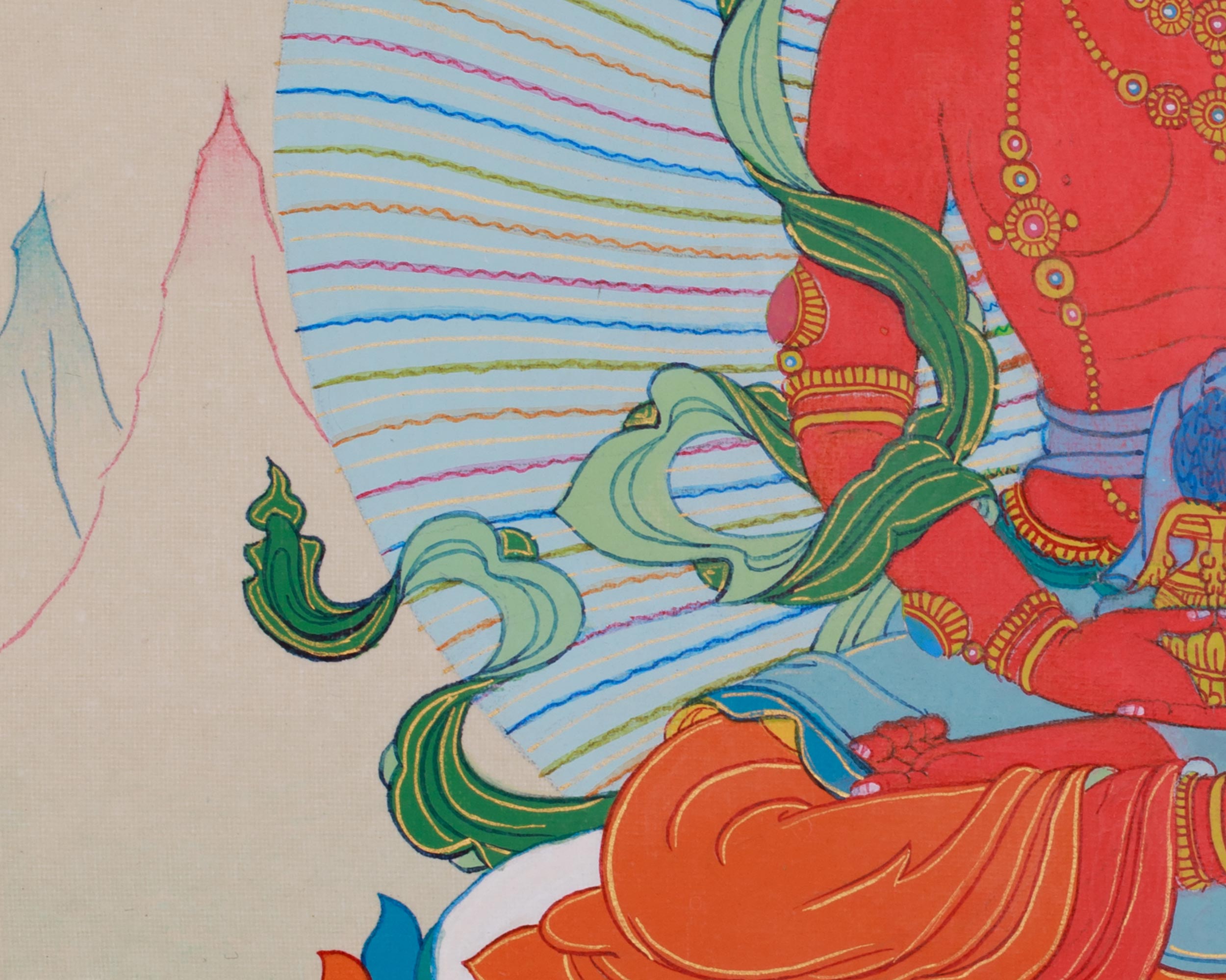 Amitayus, Longevity Buddha | Red Buddha Meditation Artwork With Brocade