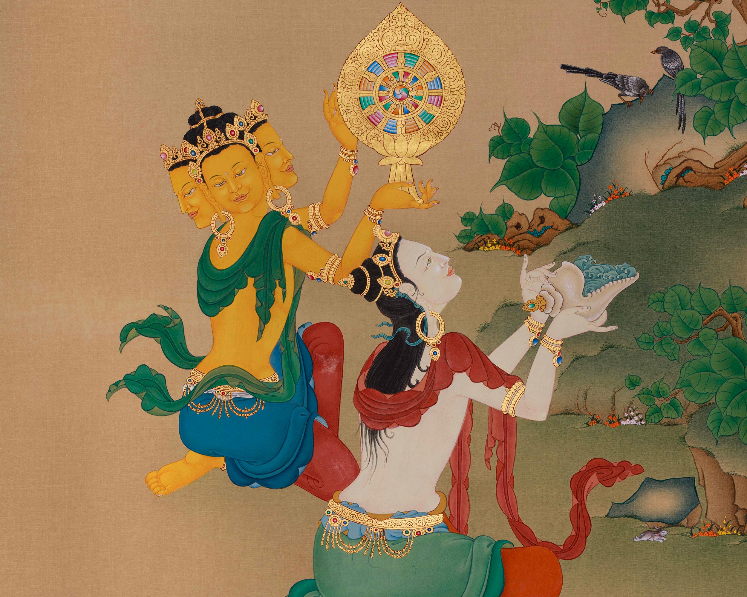 Standing Shakyamuni Buddha’s Blessings | Thangka of Spiritual Awakening | LHASA Stone Pigments