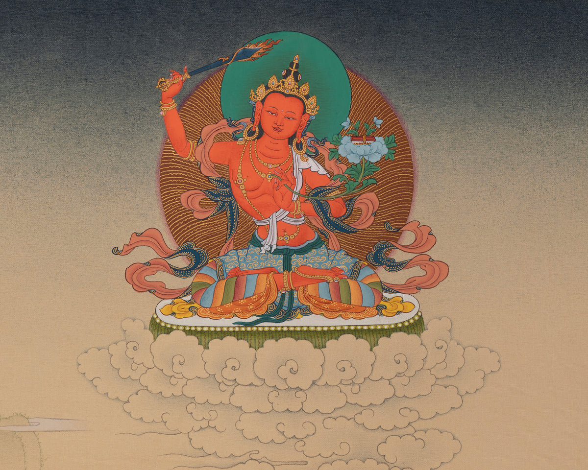 Chenrezig With Vajrapani and Manjushri Art | Symbol of Compassion, Spiritual Strength, and Wisdom