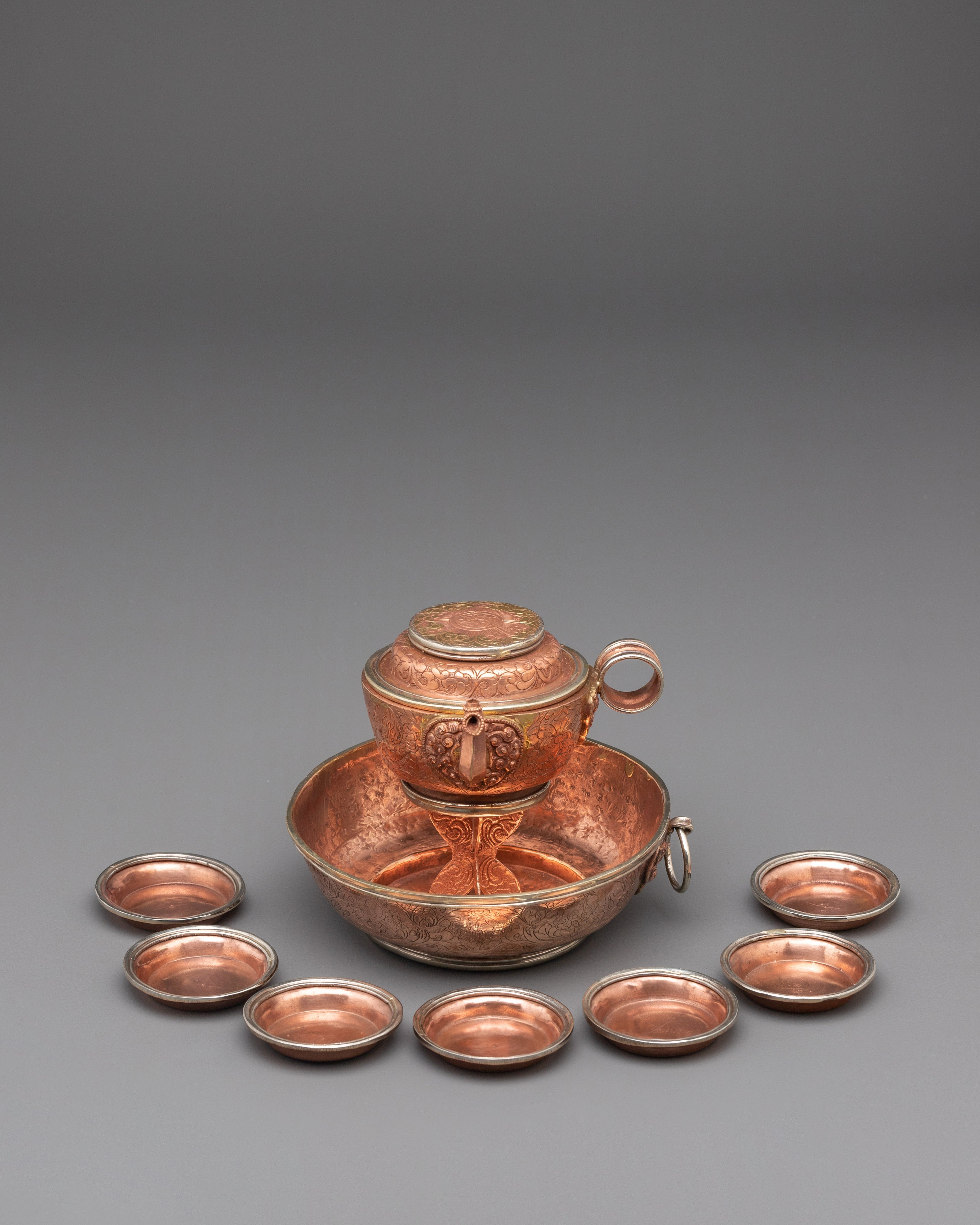 Handcrafted Copper Offering Bowls Set for Rituals and Meditation