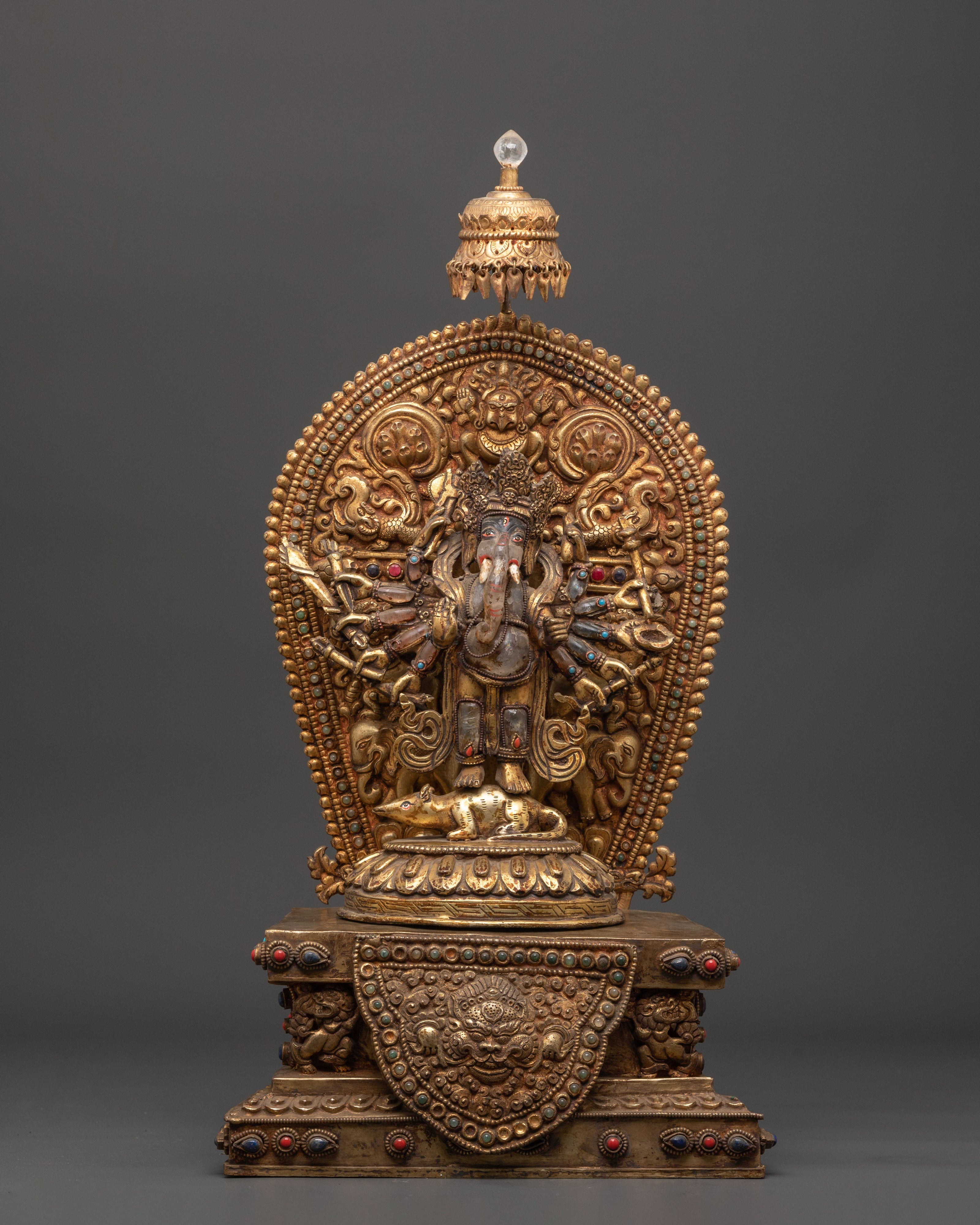 Ganesh Crystal Statue | Coral and Turquoise Inlaid