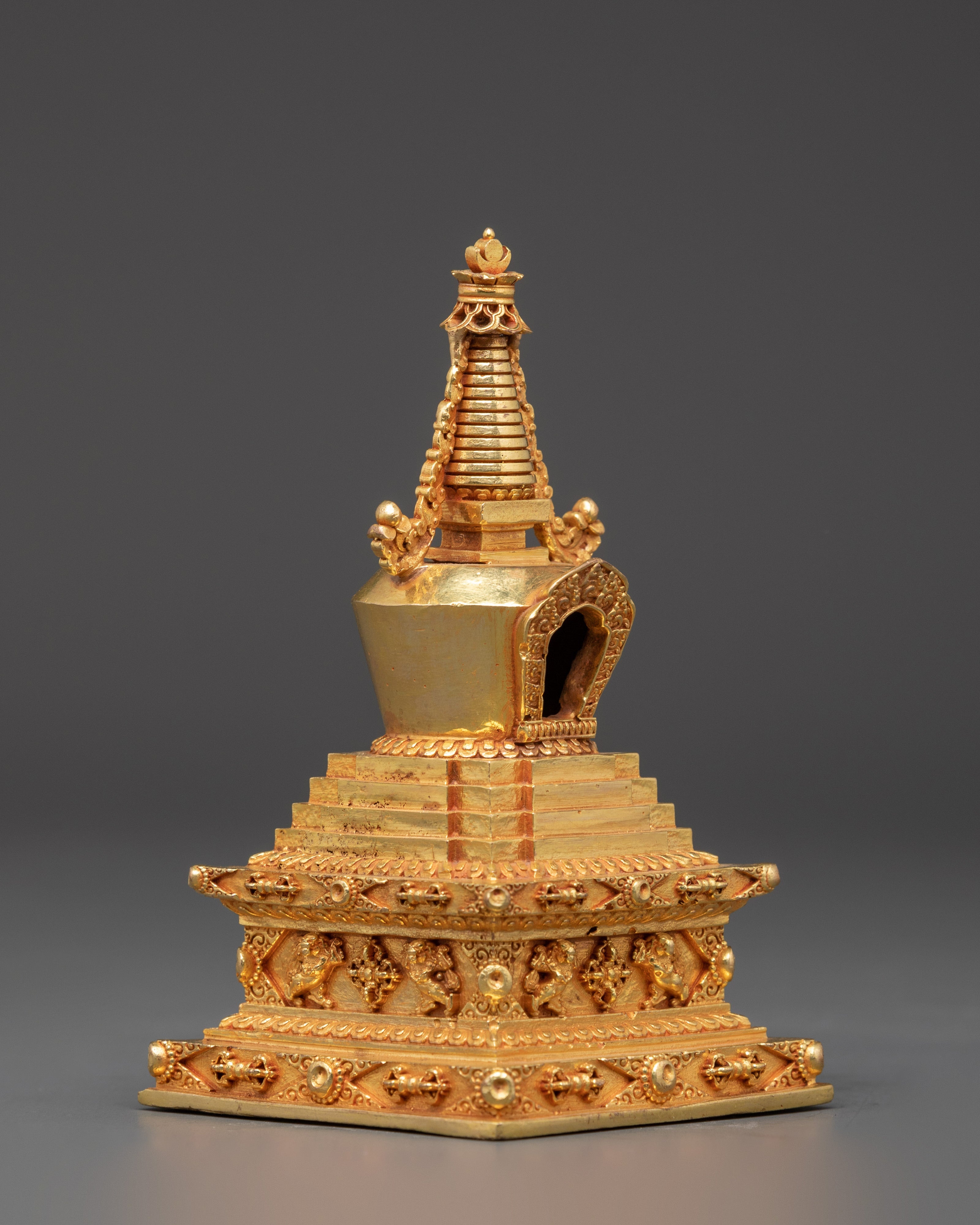 Tibetan Buddhist Ritual Shrine | Handcrafted Gold Plated Copper Altar Decoration