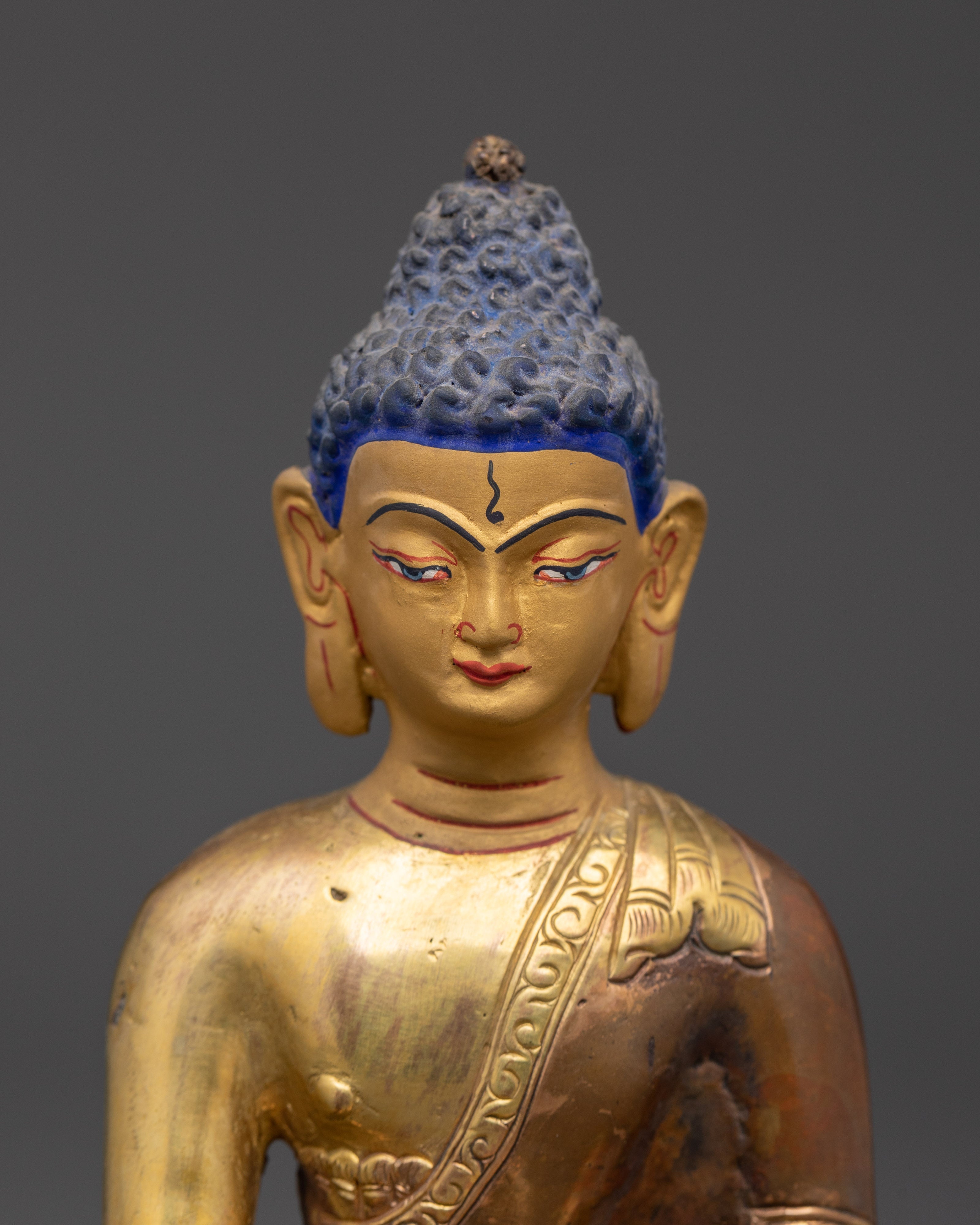 Set of Five Brass Buddha Statues | Gold Plated Oxidized Copper