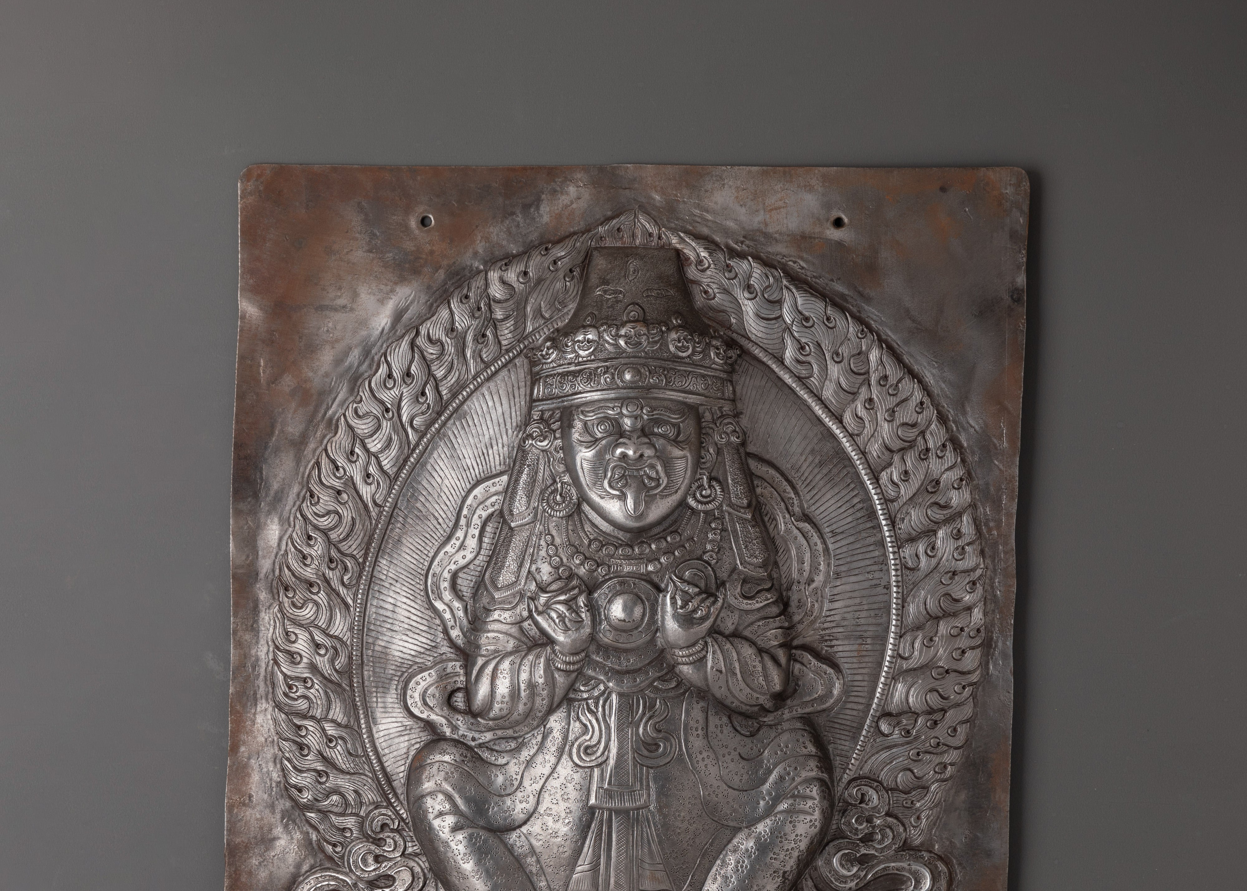 Handcrafted Engraved Buddha Wall Hanging Panel | Tibetan Buddhist Metal Relief Art