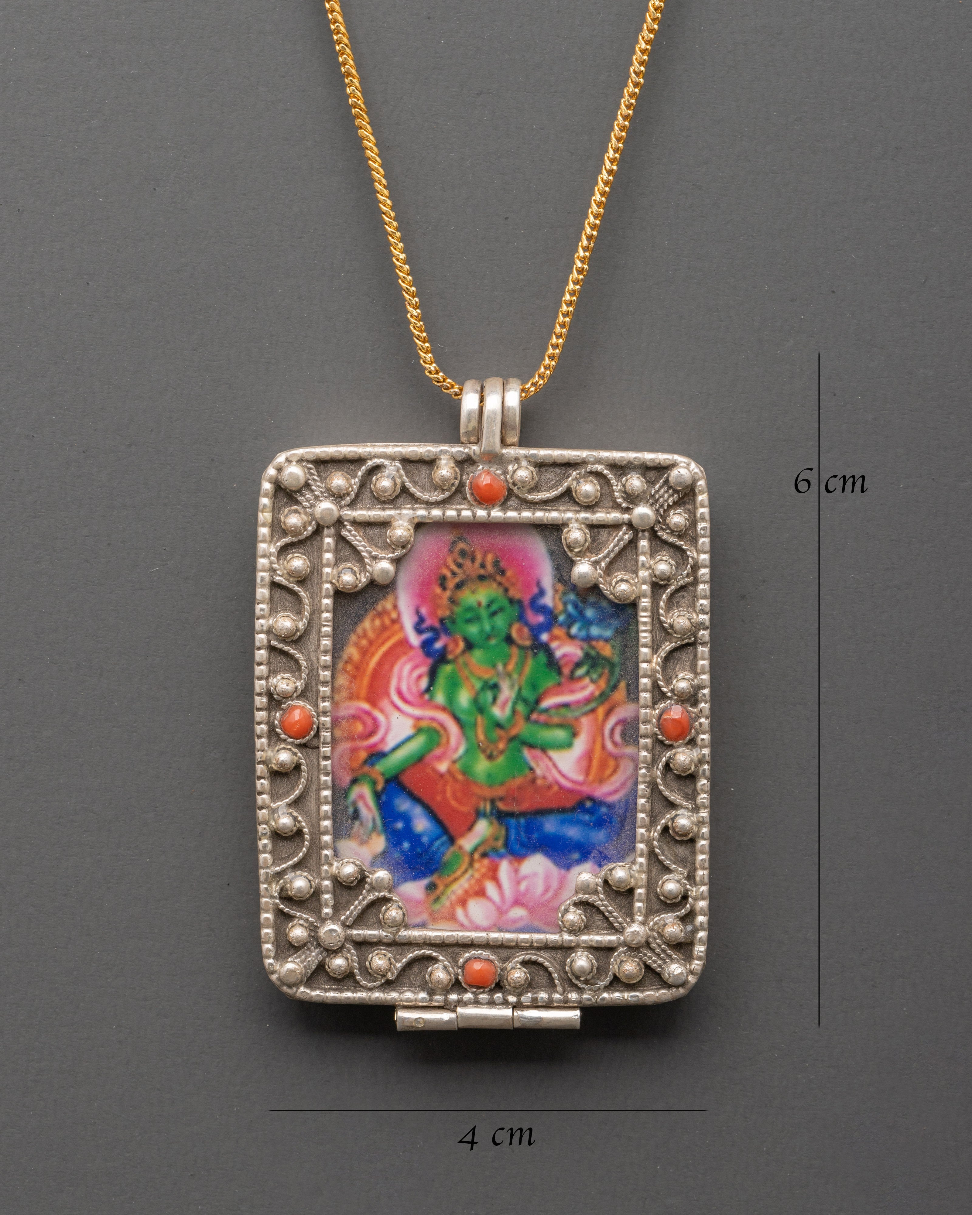Green Tara Silver Sacred Locket | Buddhist Locket for Inner Peace and Swift Protection
