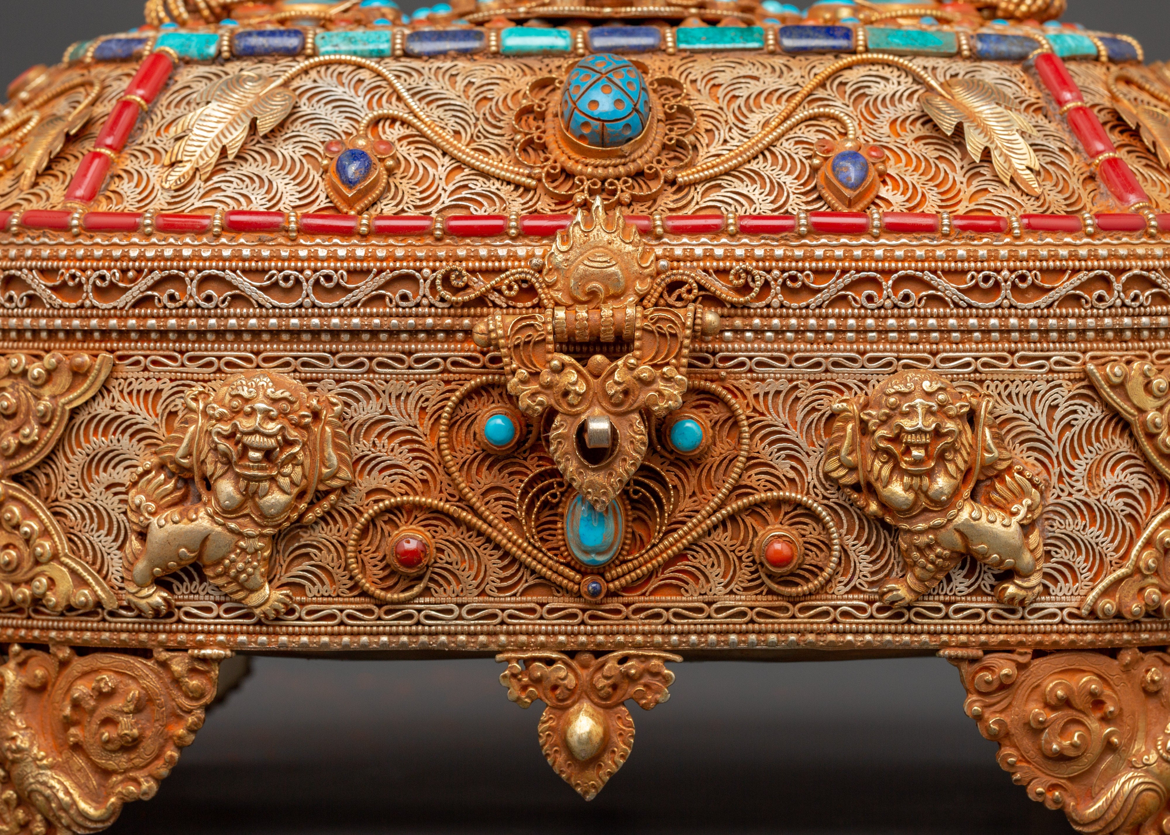 Gold-Plated Tibetan Treasure Box | Buddhist Altars and Sacred Himalayan Artwork