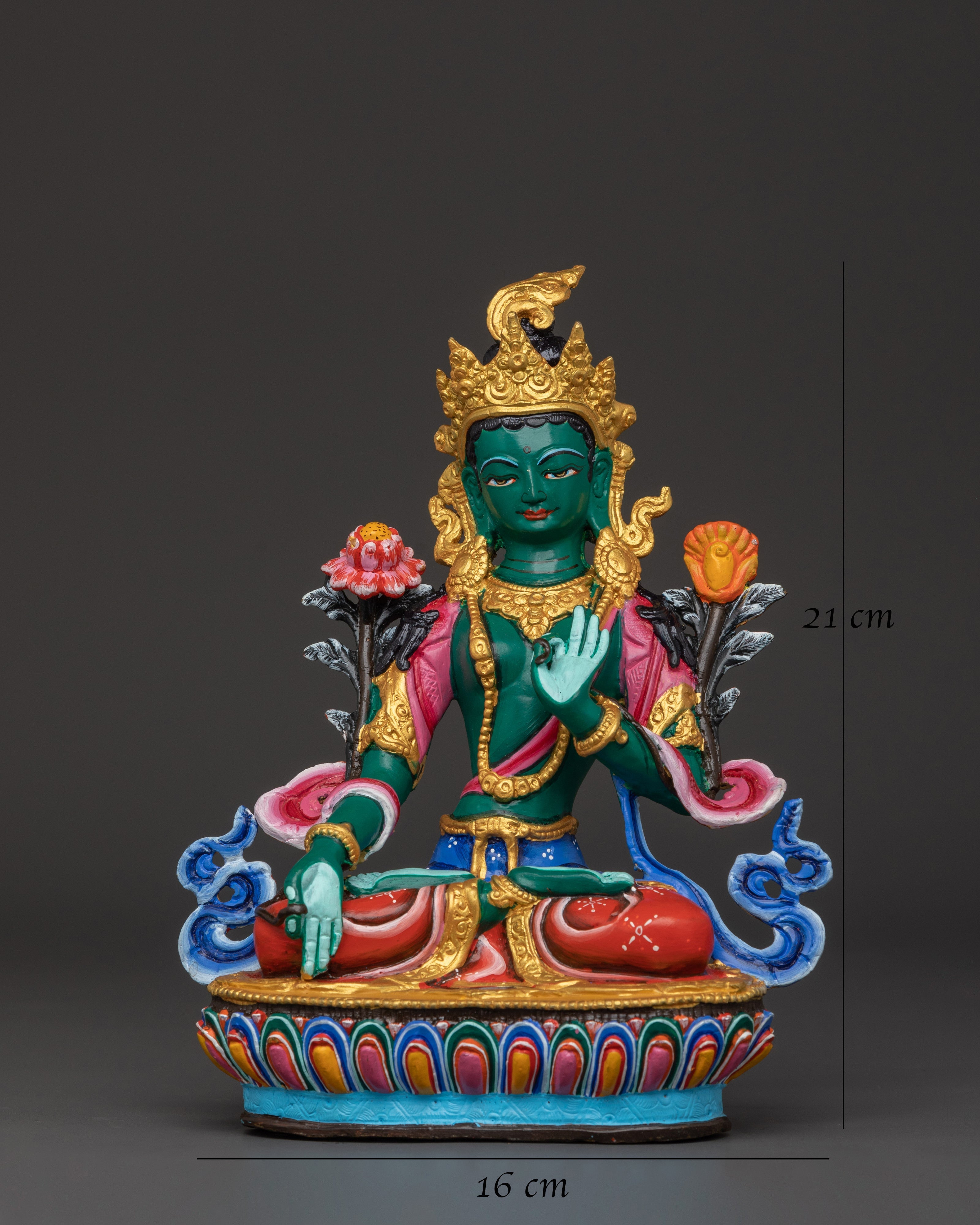 Himalayan Green Tara Sculpture | Handcrafted Copper Body with Acrylic Detailing