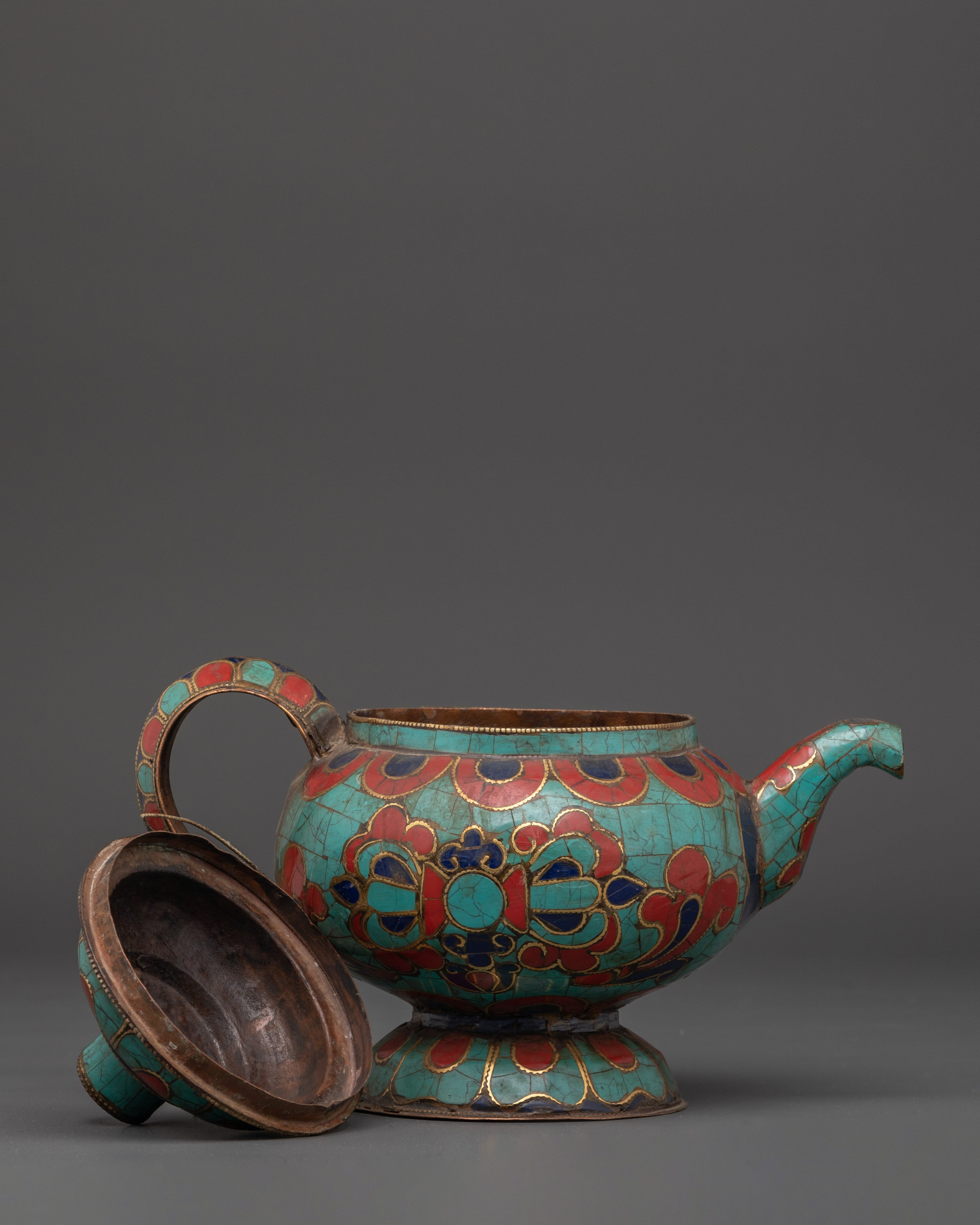 Tibetan Teapot With Gemstones | Traditional Tea Pot for Tea Ceremonies