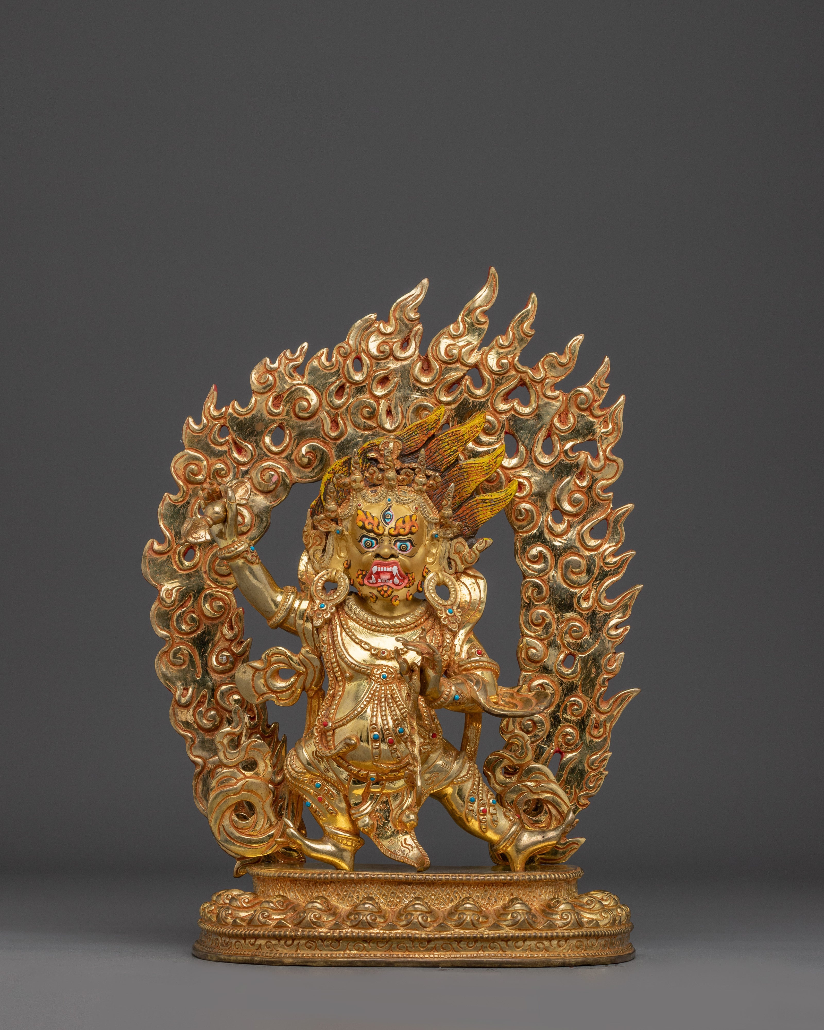 Copper Vajrapani Sculpture with Gemstones