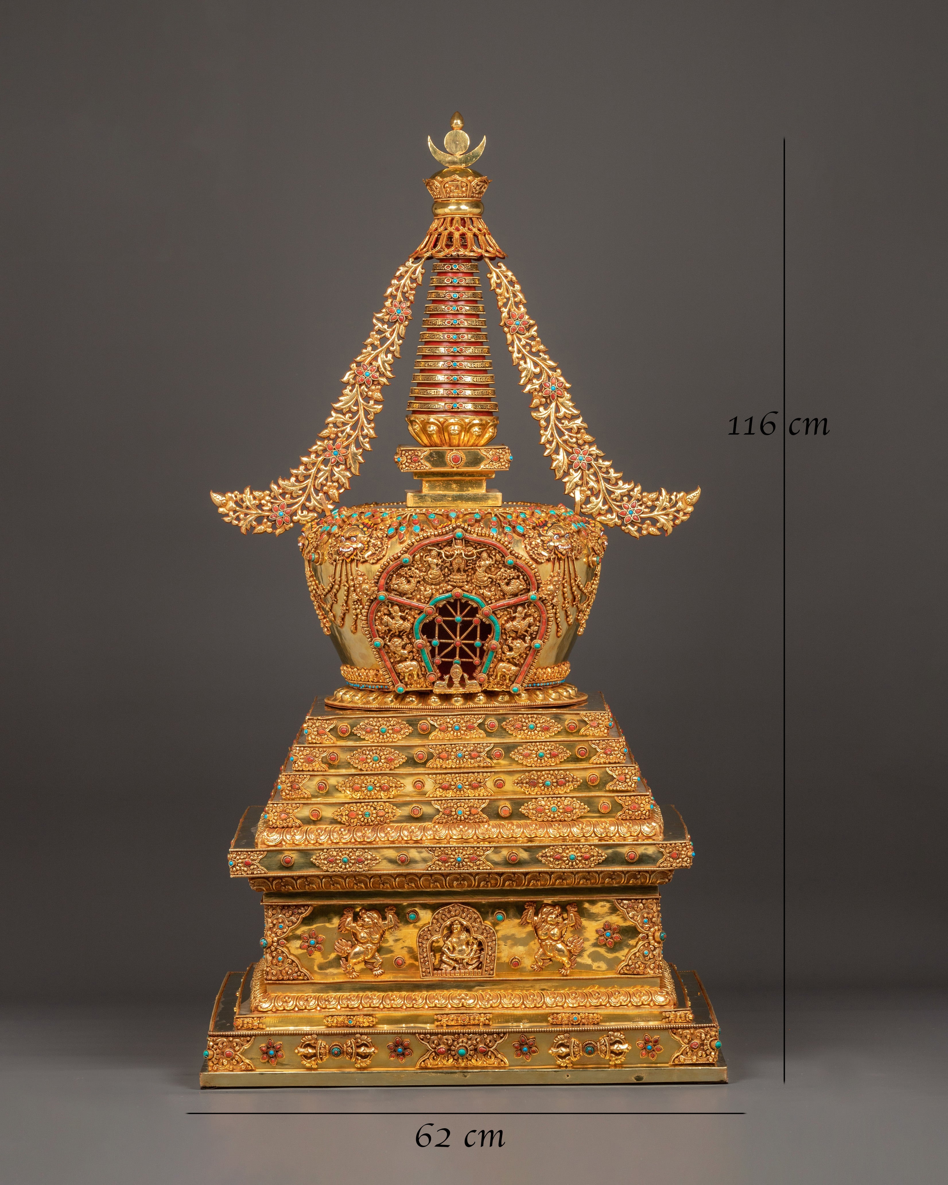 Handcrafted Gold-Plated Tibetan Stupa for Sacred Spaces | Perfect for Spiritual Decor