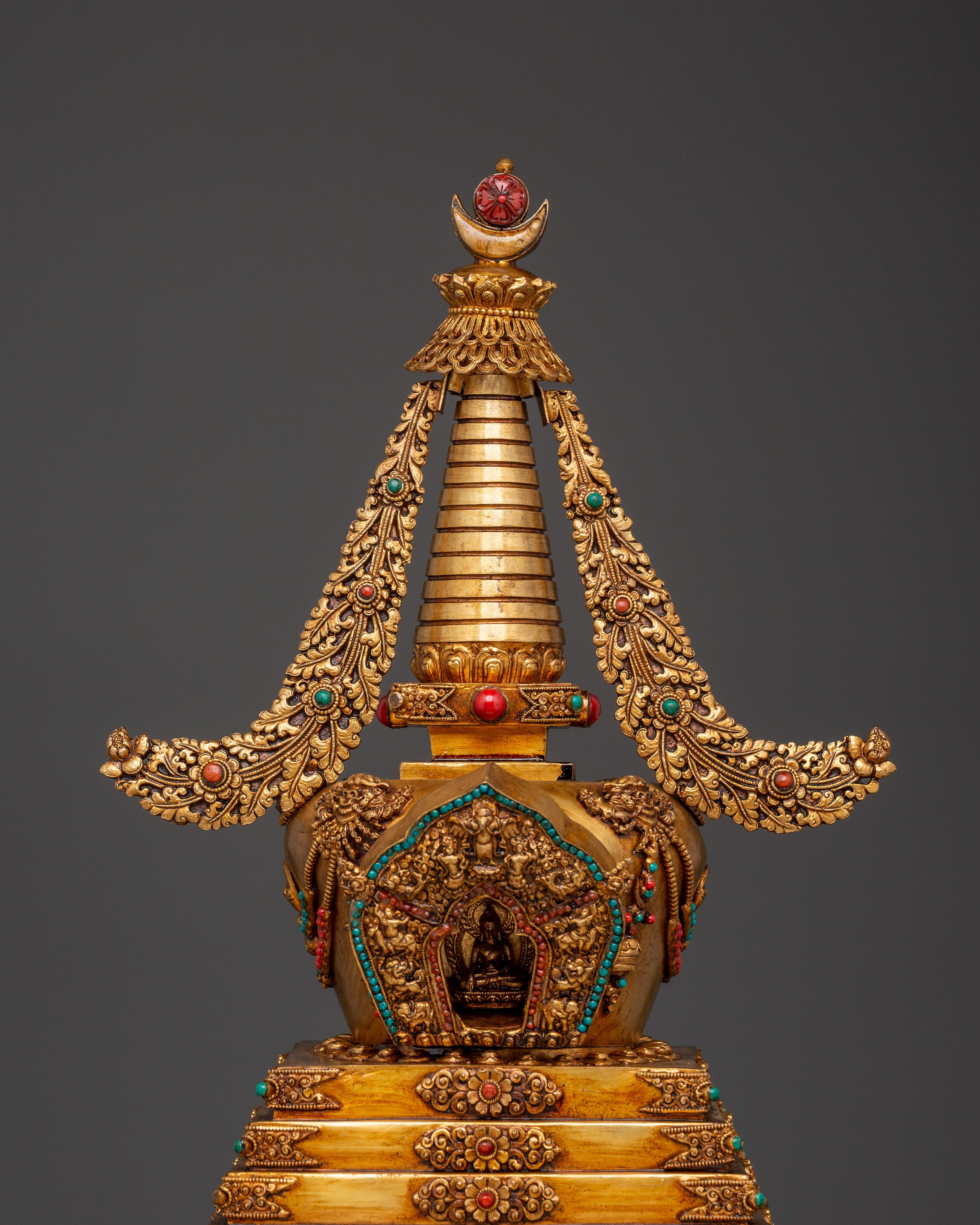 Spiritual Meditation Stupa | Copper & Gold-Plated Tibetan Relic