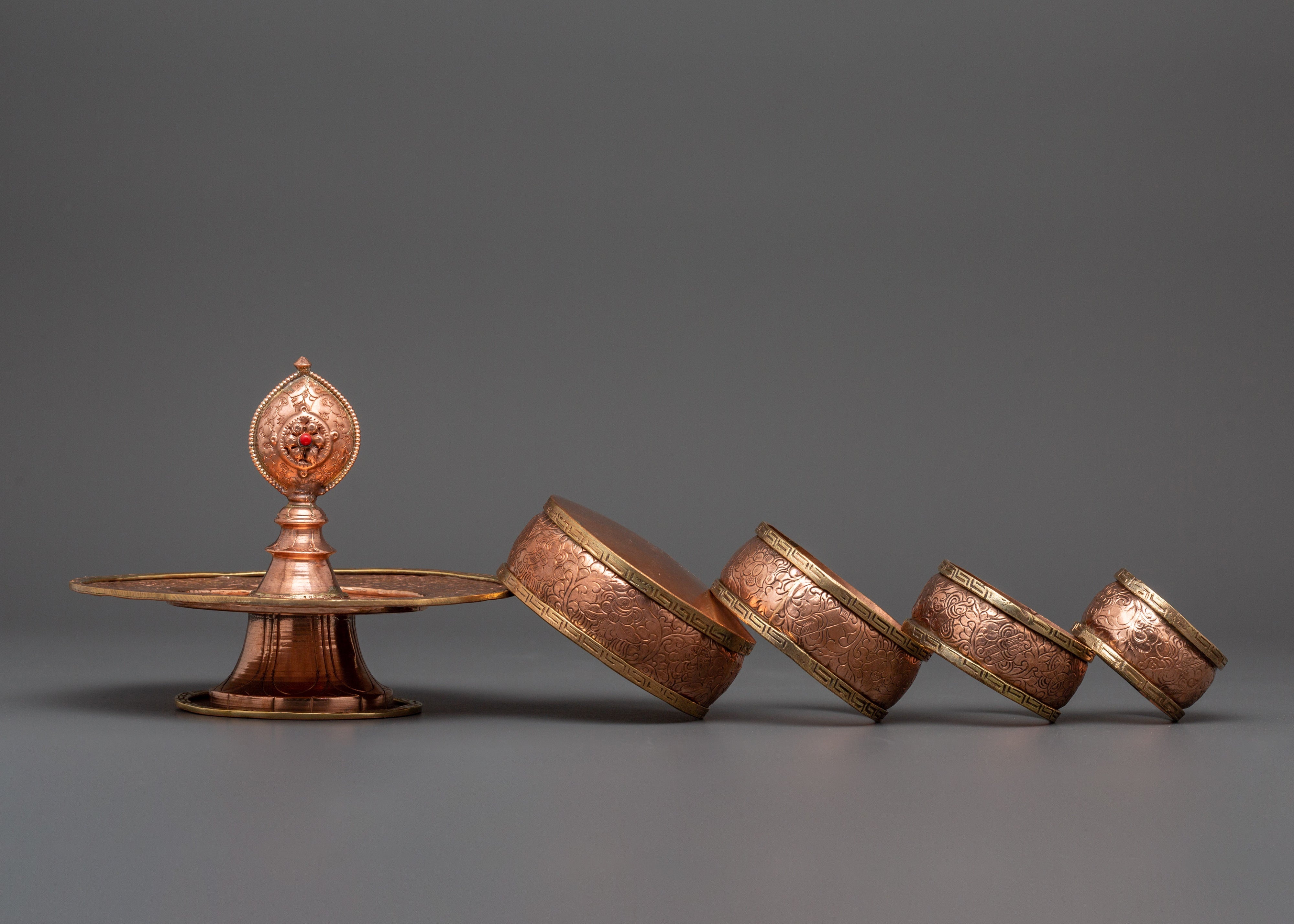 Copper Mandala Offering Set for Sacred Offerings | Symbol of Spirituality & Good Fortune