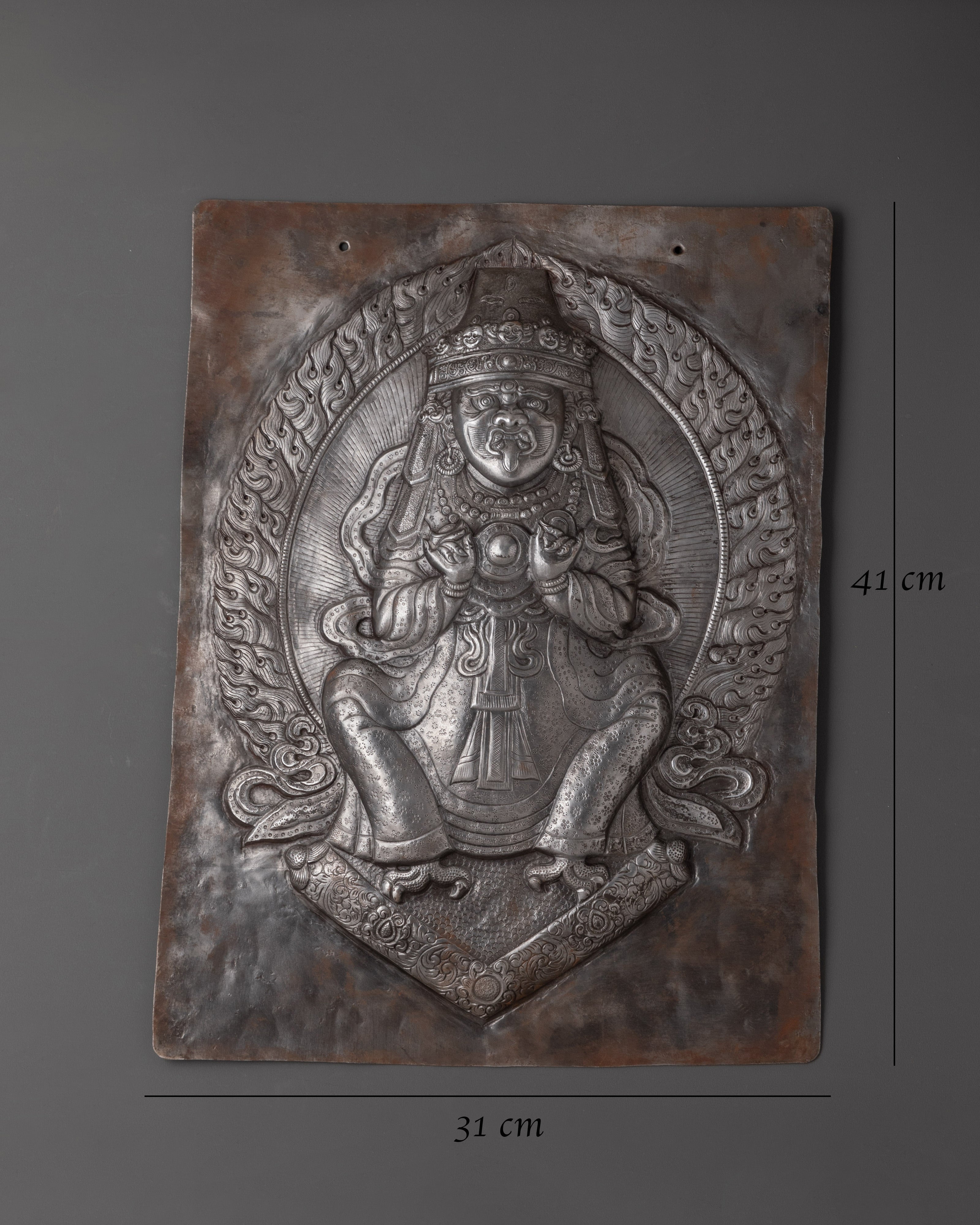 Handcrafted Engraved Buddha Wall Hanging Panel | Tibetan Buddhist Metal Relief Art