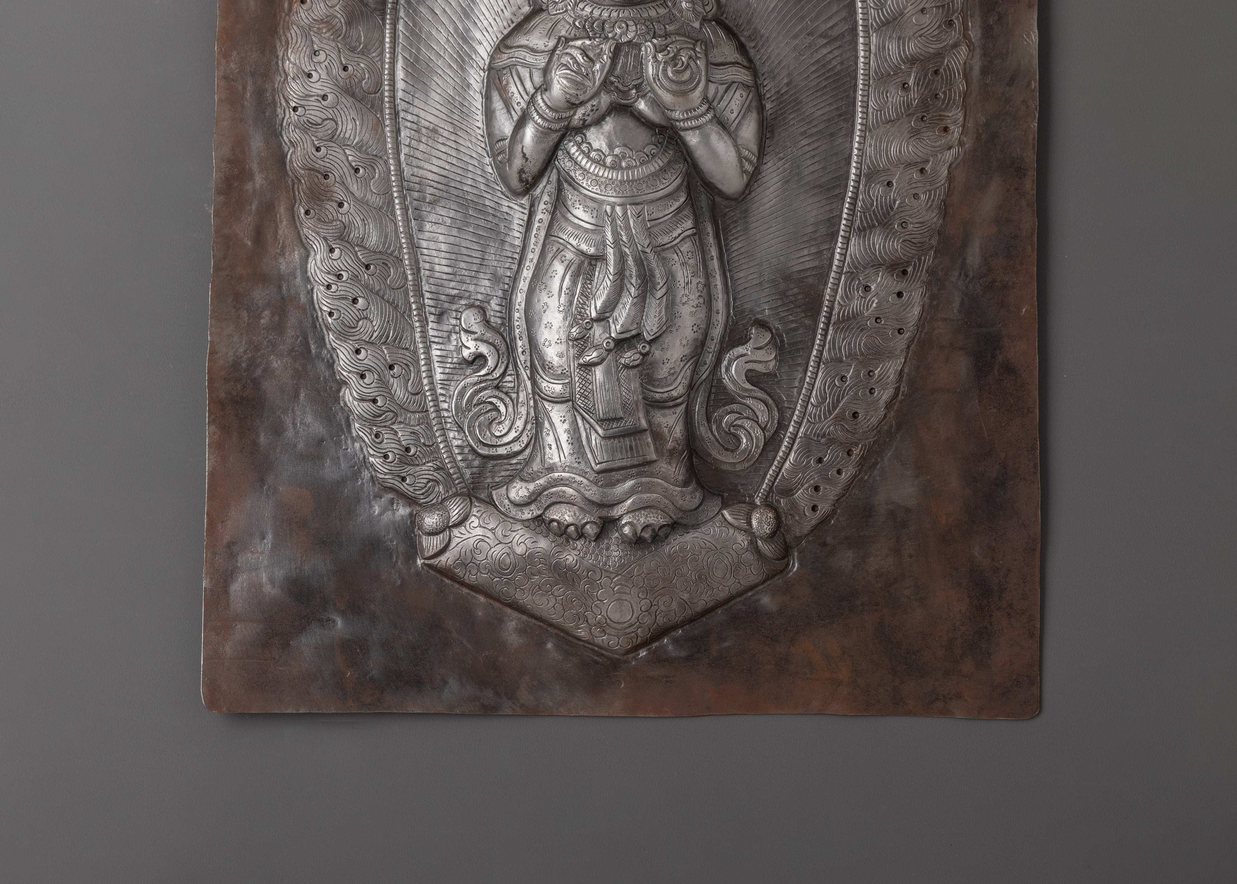 Handcrafted Iron Wall Hanging Buddha Panel | Tibetan Buddhist Metal Relief Art for Meditation