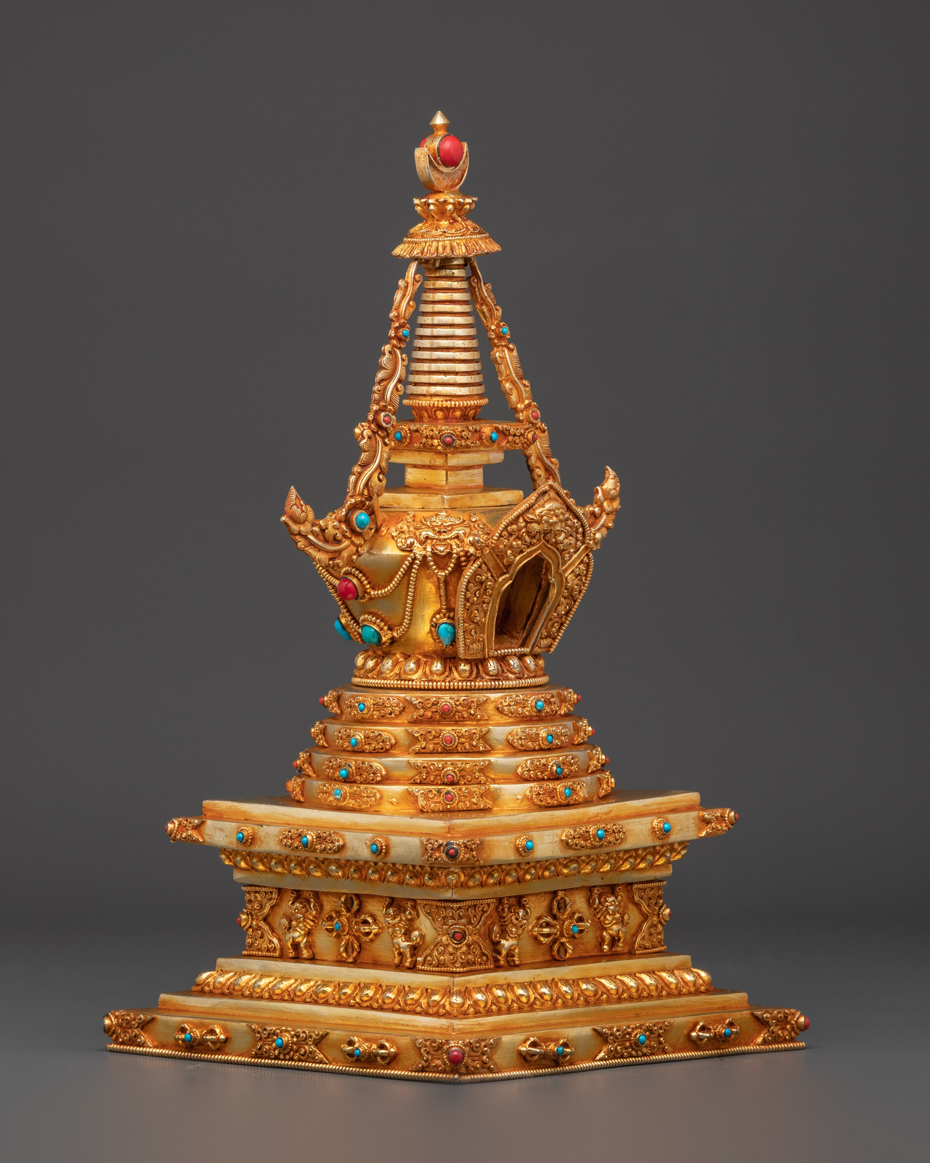 Handcrafted Tibetan Buddhist Chorten | Gold-Plated Copper Stupa