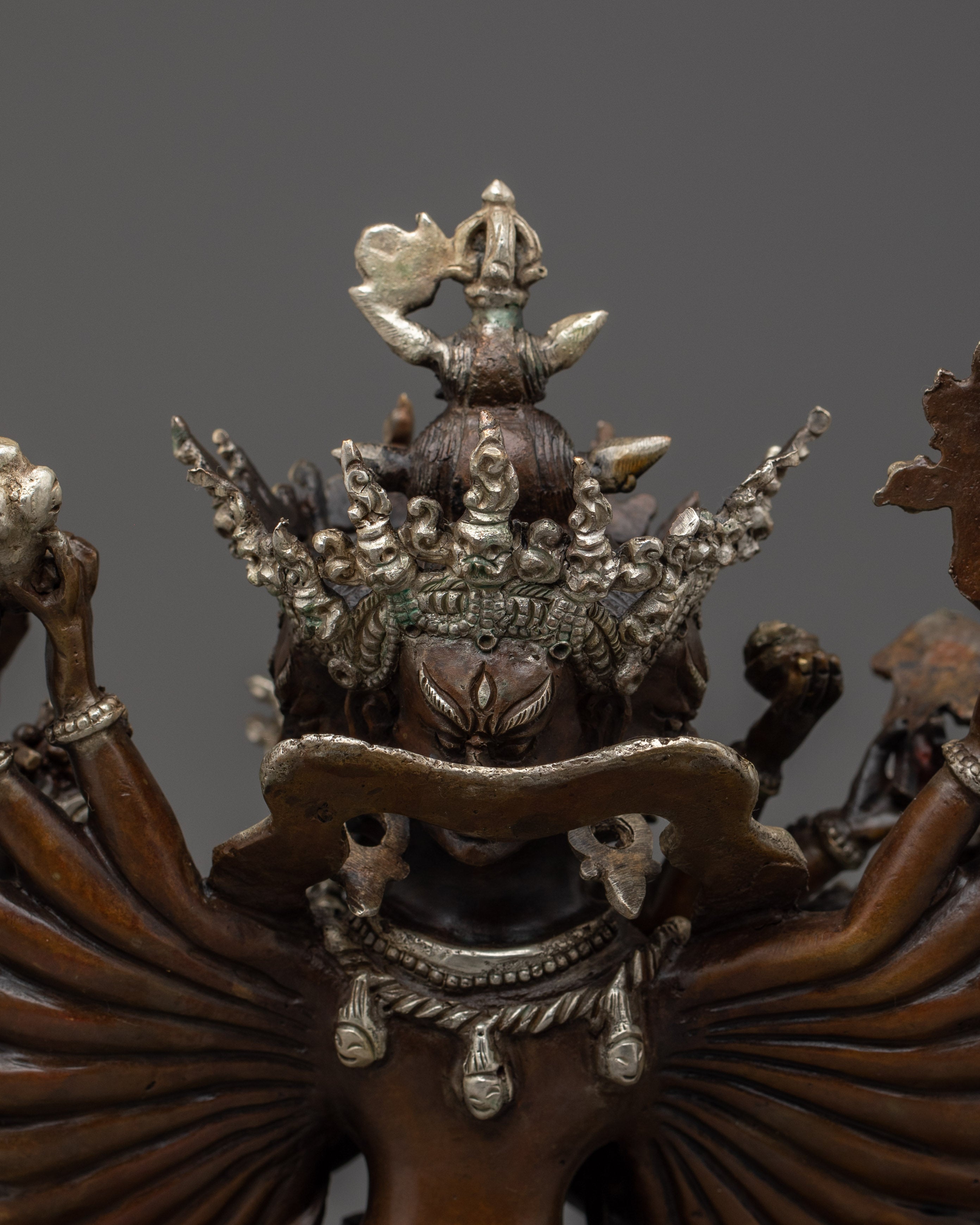 Silver-plated Kalachakra statue in oxidized copper | Enlightenment and Transformation