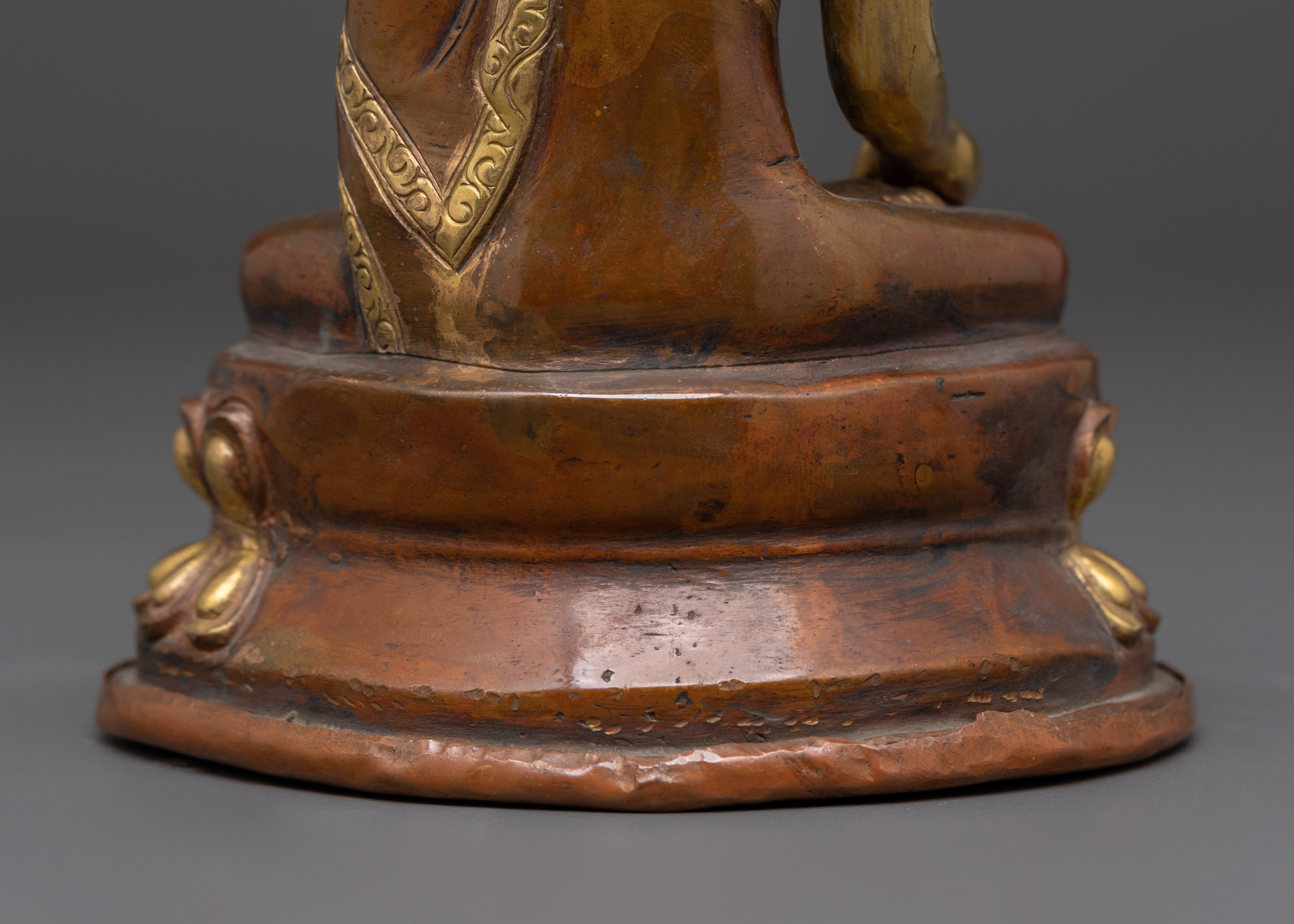 Set of Five Brass Buddha Statues | Gold Plated Oxidized Copper