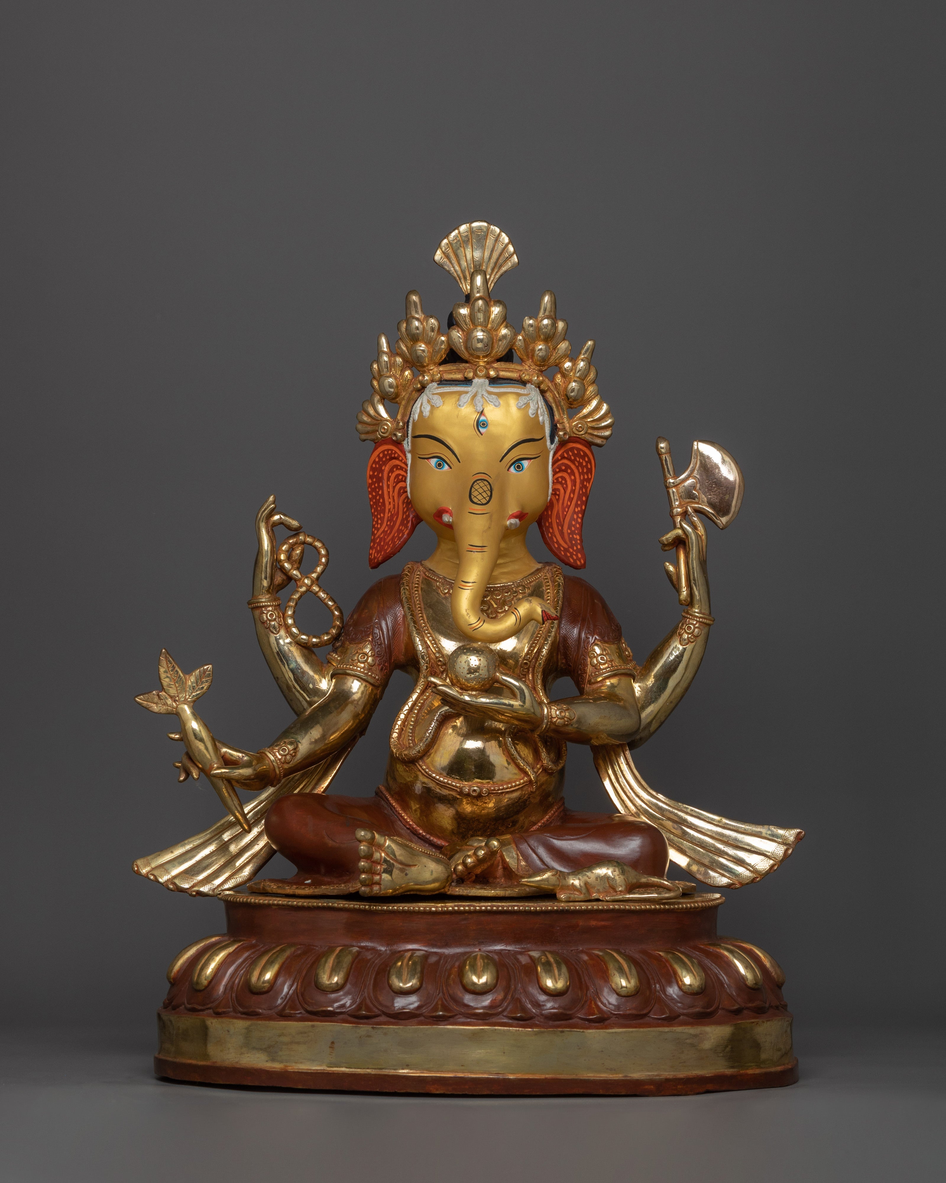 Prosperity and Wisdom Deity Ganesh | 24K Gold Gilded Sculpture