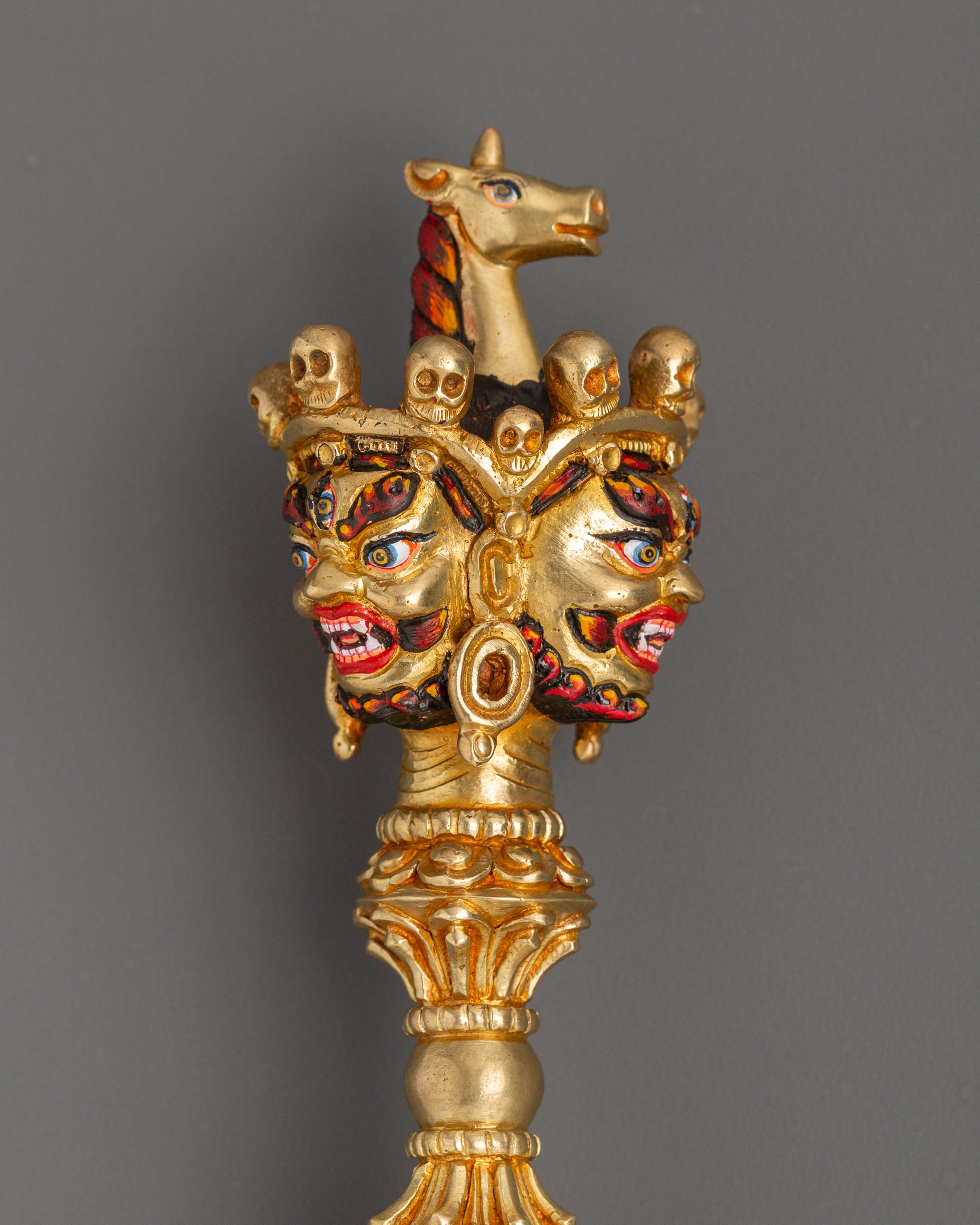 Large Gold Plated Phurba Dagger | Tibetan Ritual Dagger in Copper