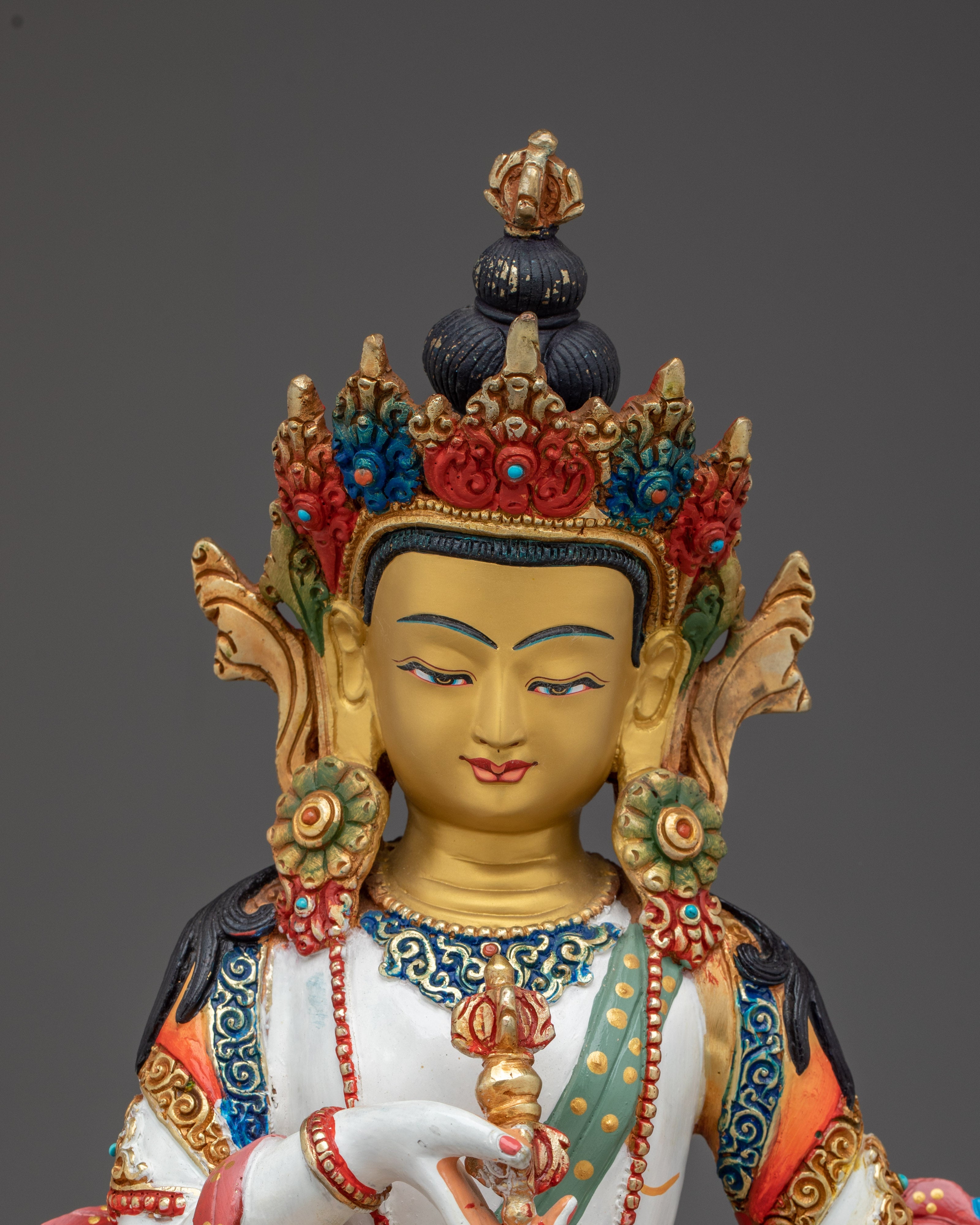 Vajrasattva Statue with Copper Details | Intricate Gold & Acrylic Paintings