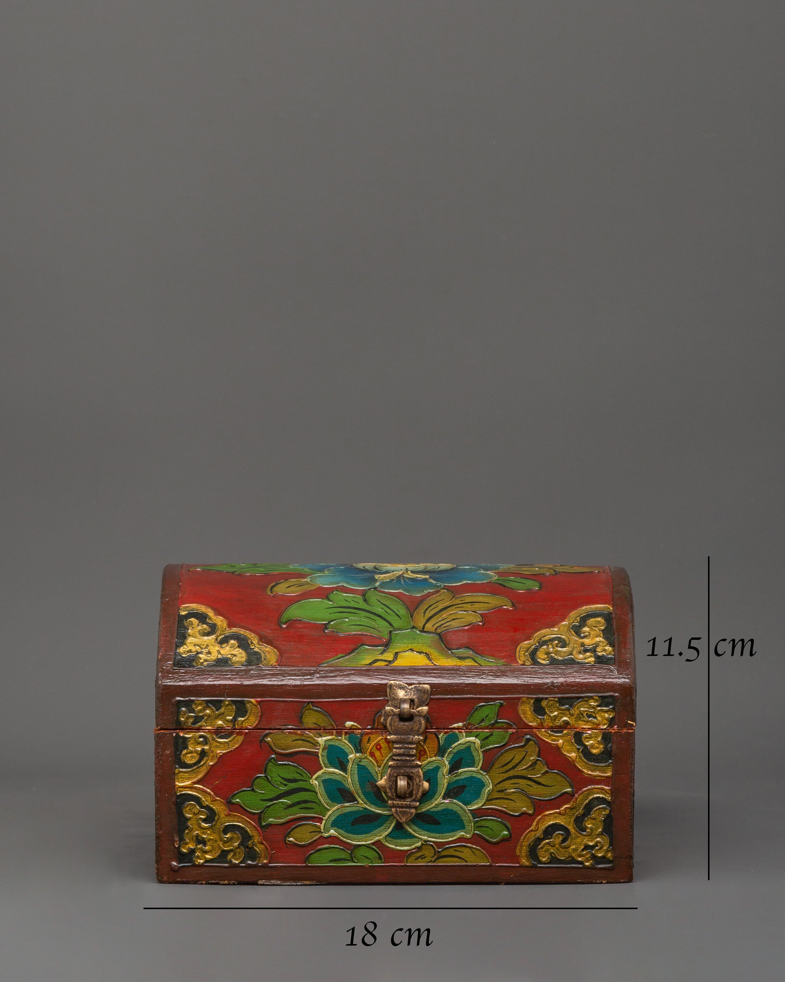 Red Tibetan wooden box | Himalayan Storage Chest