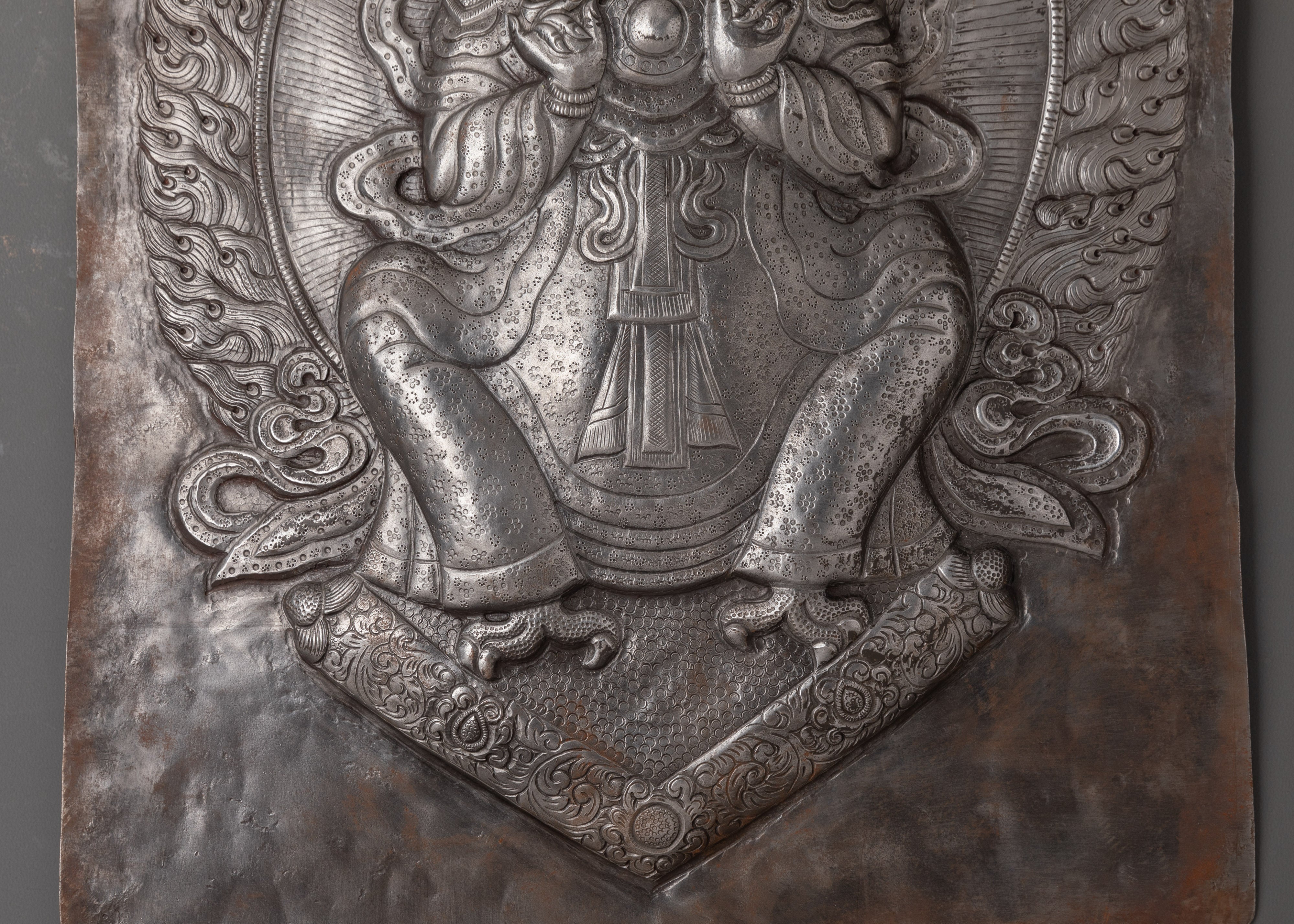 Handcrafted Engraved Buddha Wall Hanging Panel | Tibetan Buddhist Metal Relief Art