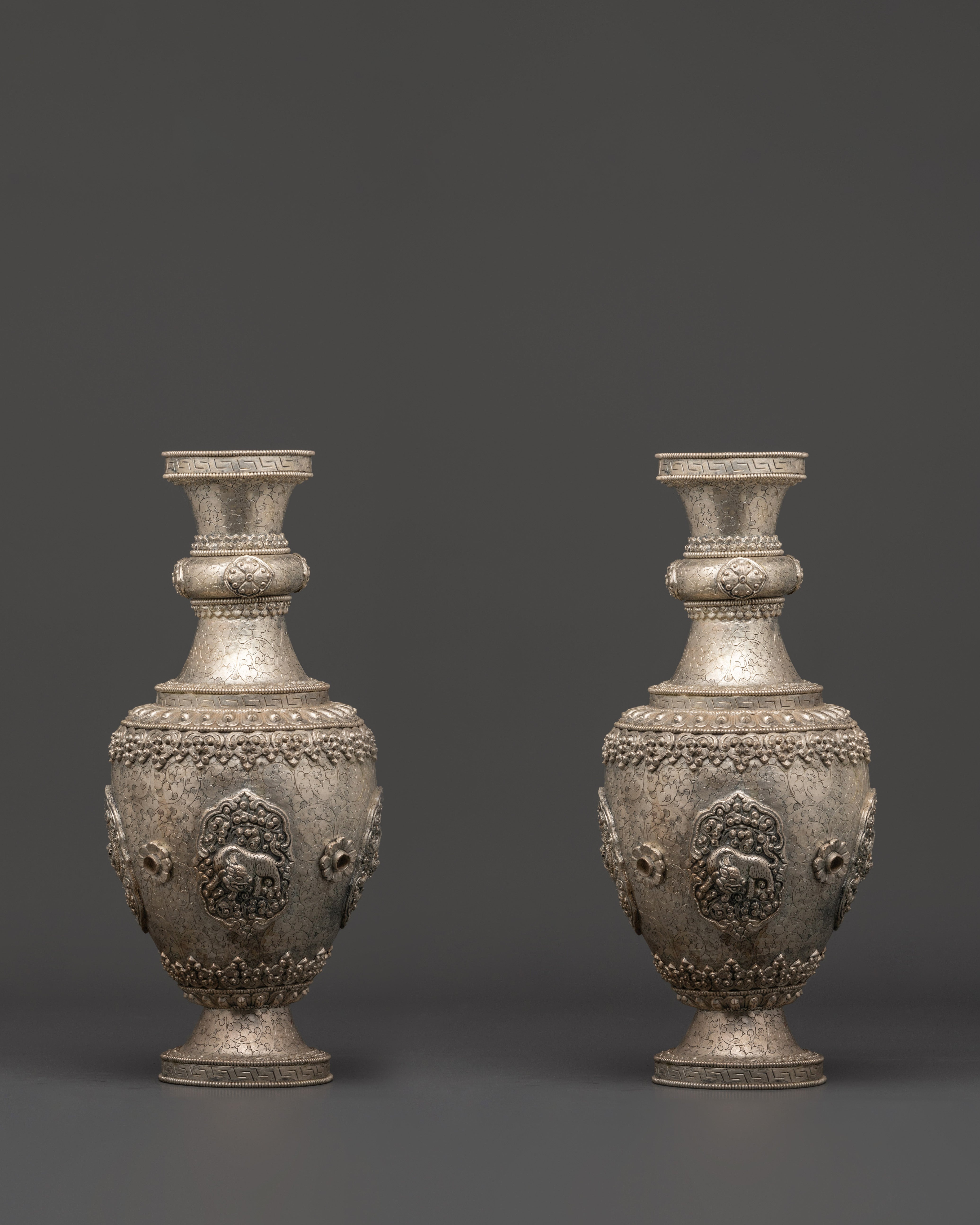 Handcrafted Silver Flower Vase Pair