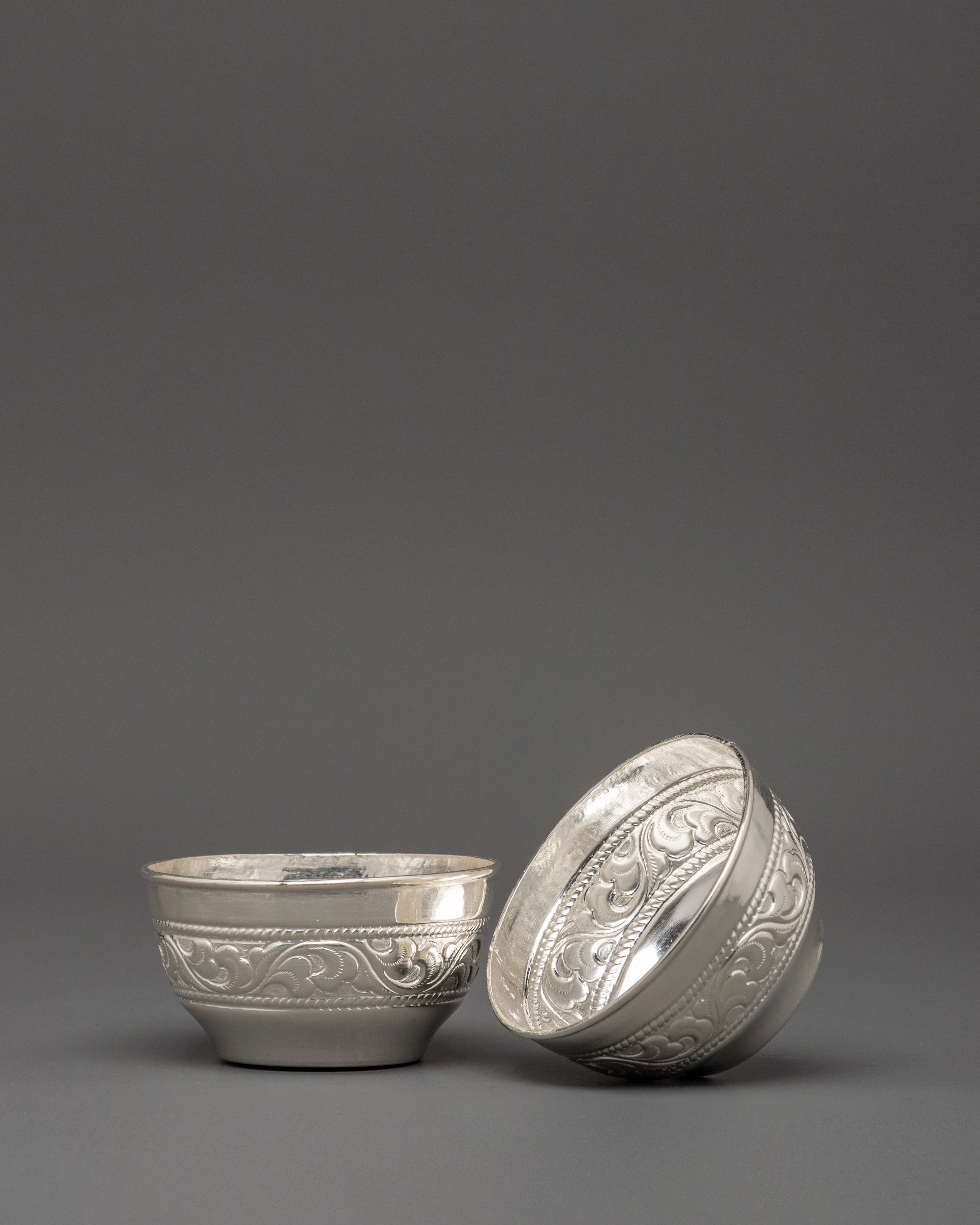 Handcrafted Pure Silver Water Offering Bowl Set | Ritual & Meditation Decor