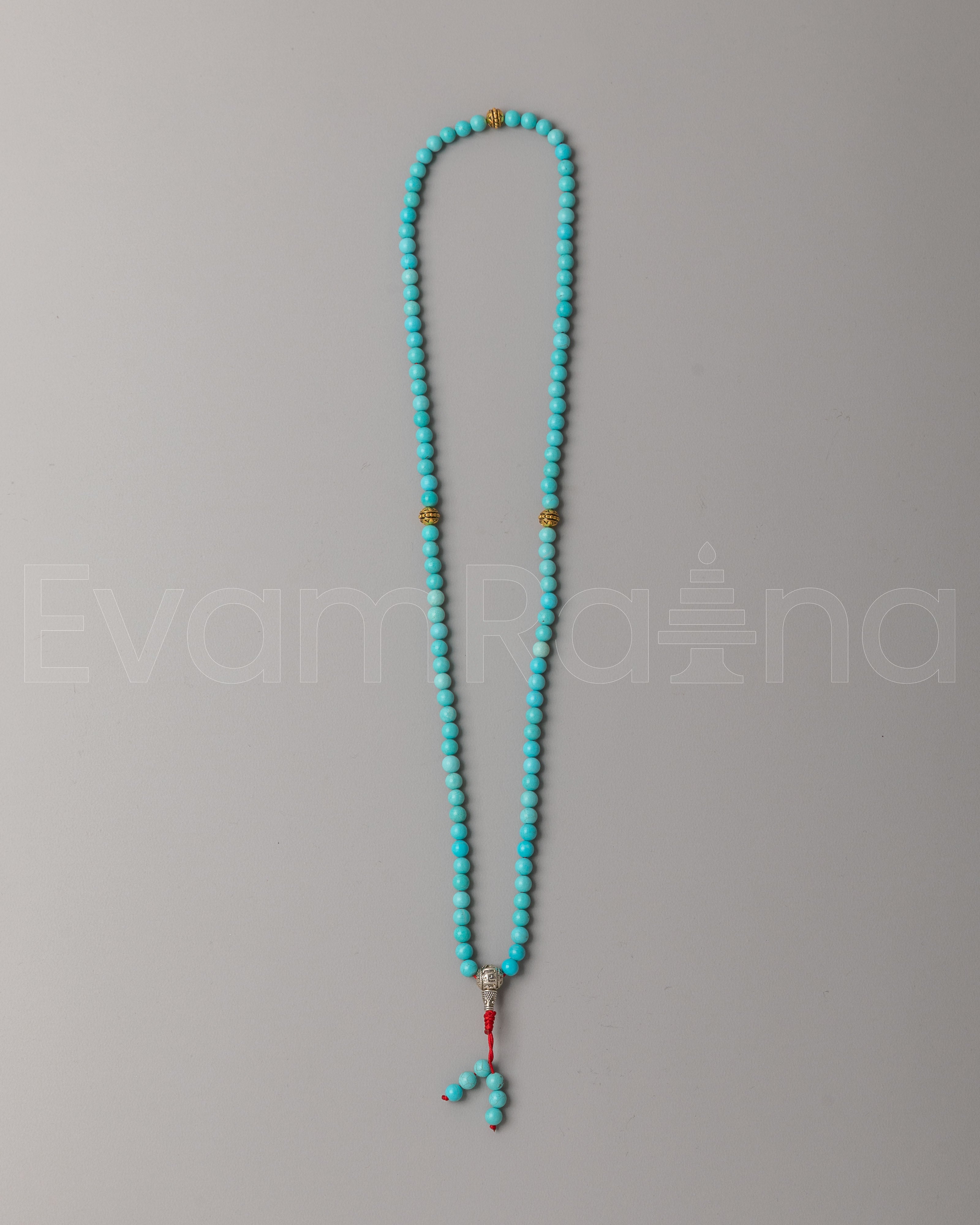Turquoise Prayer Mala | Handmade Tibetan Beads