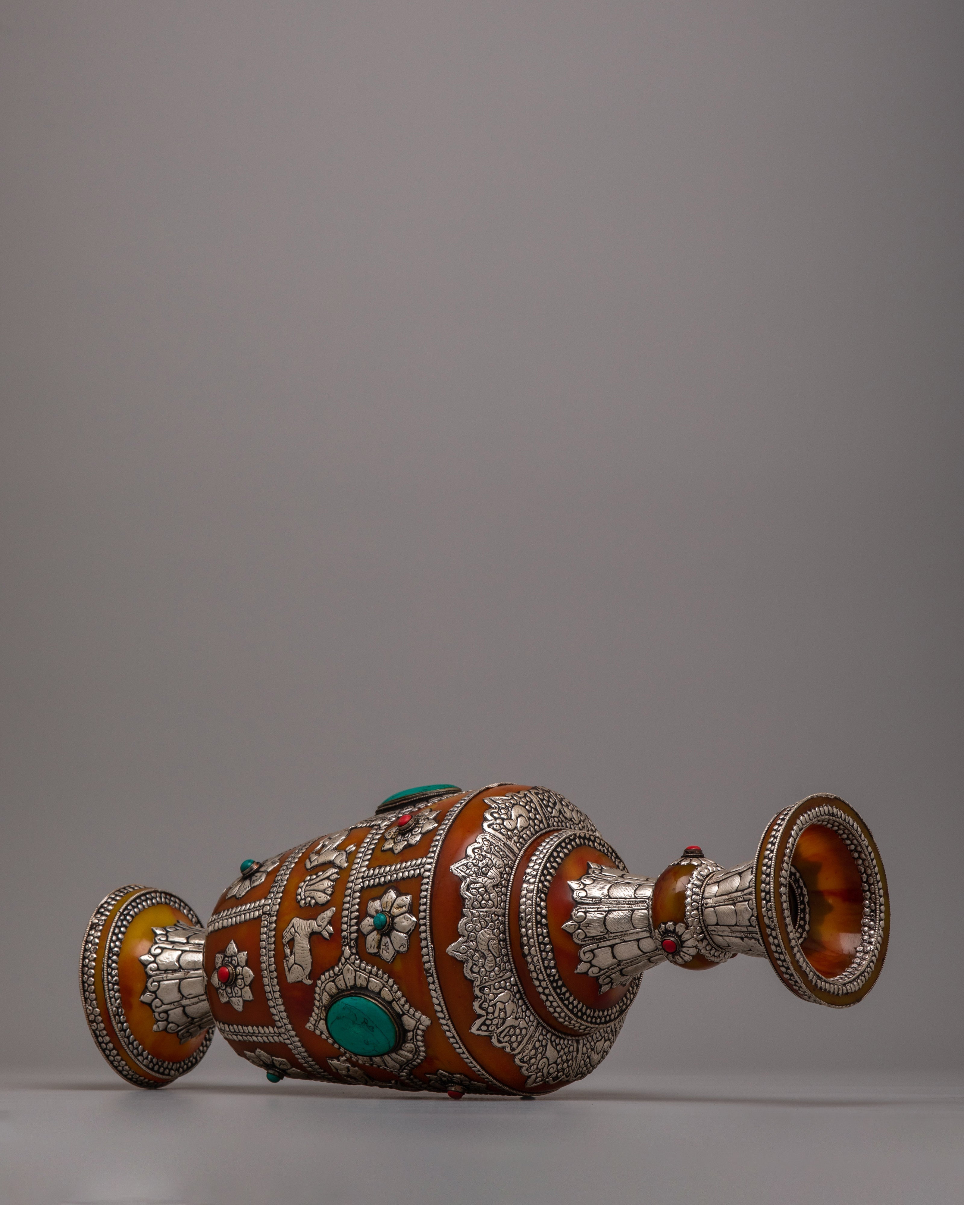 Tibetan Pair Silver Flower Vase | 49.5 cm Tall Pair for Sophisticated Decor