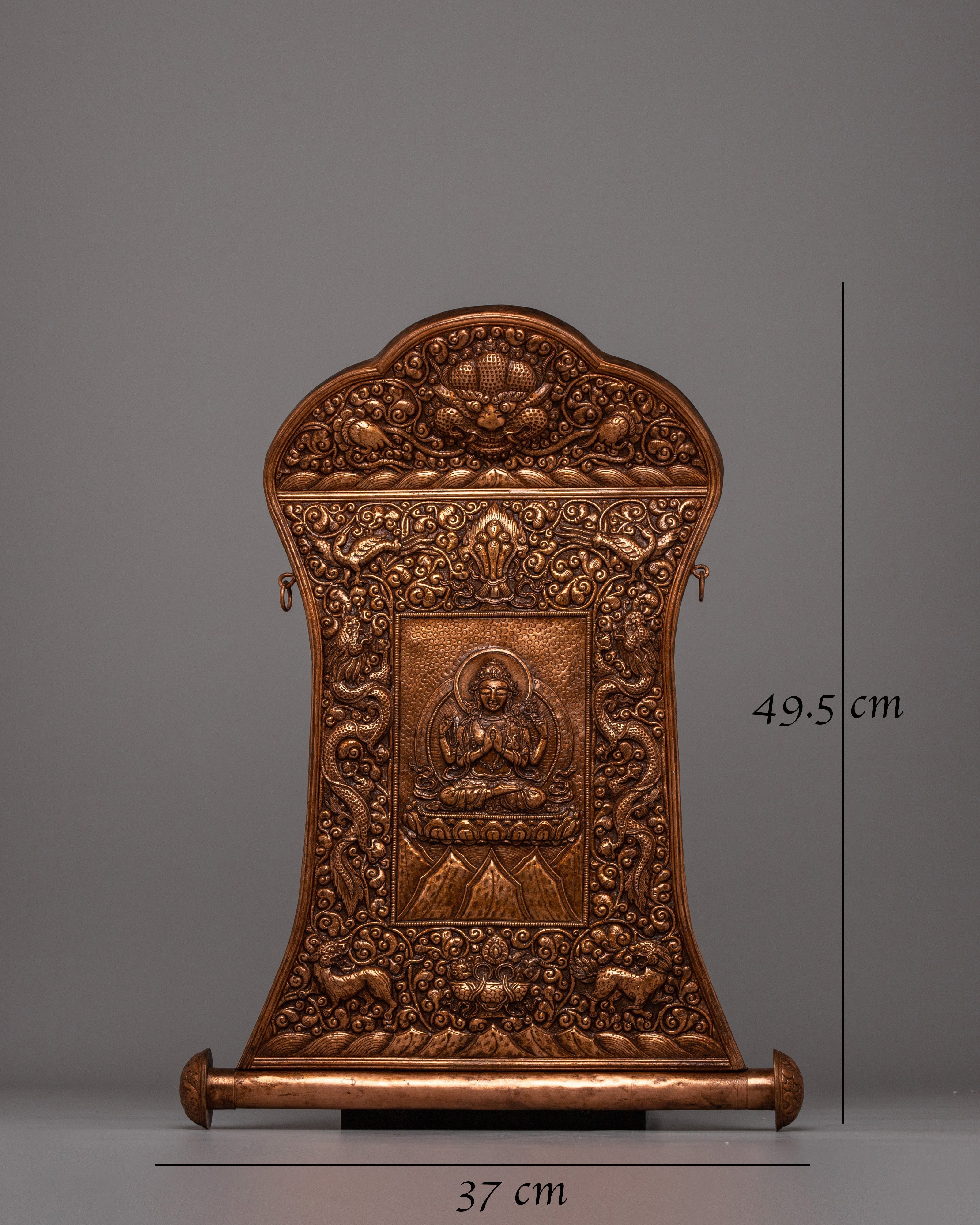 Copper Chenrezig Metal Wall Hanging | Buddhist Deity Sculpture for Cultivating Loving-Kindness
