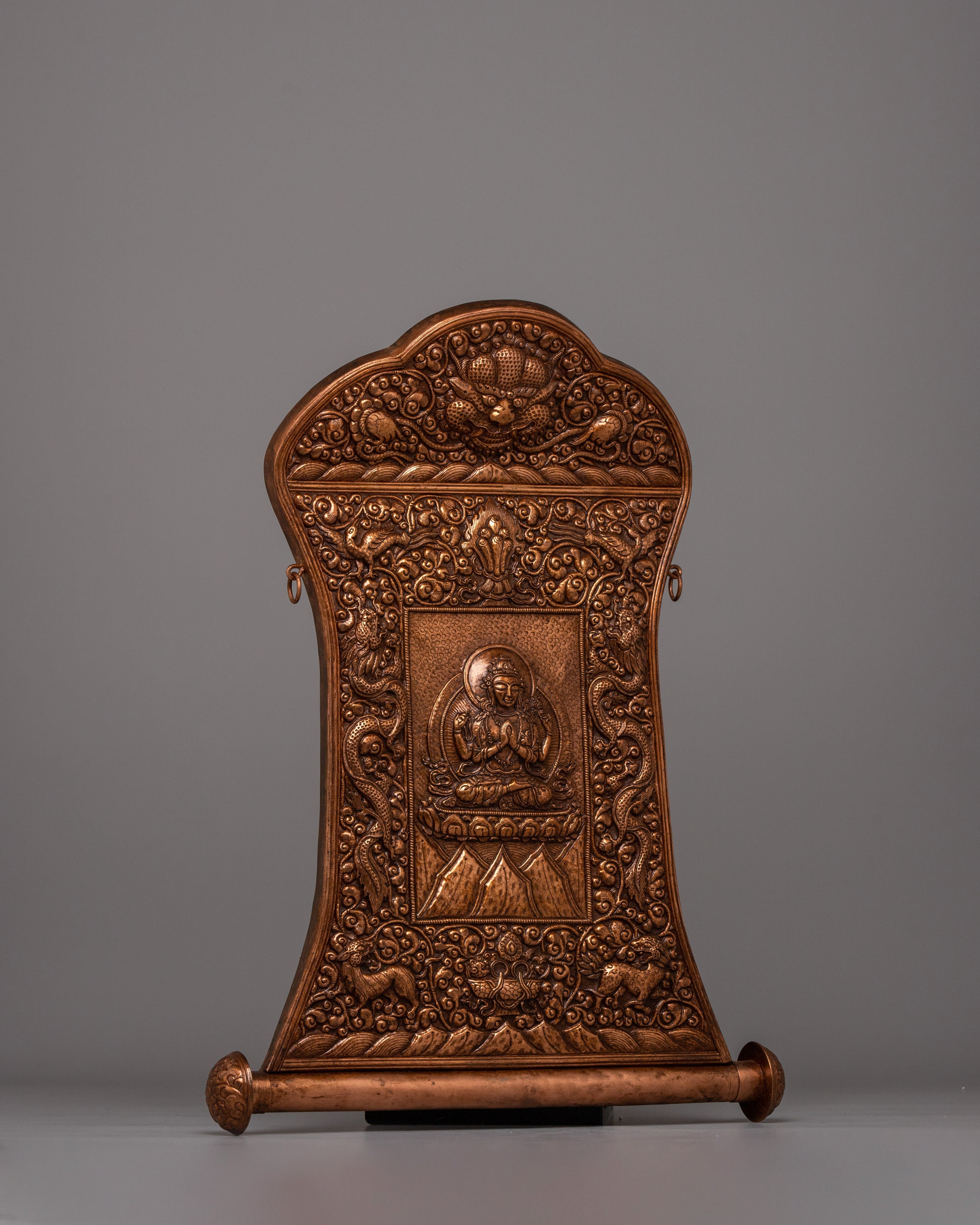 Copper Chenrezig Metal Wall Hanging | Buddhist Deity Sculpture for Cultivating Loving-Kindness