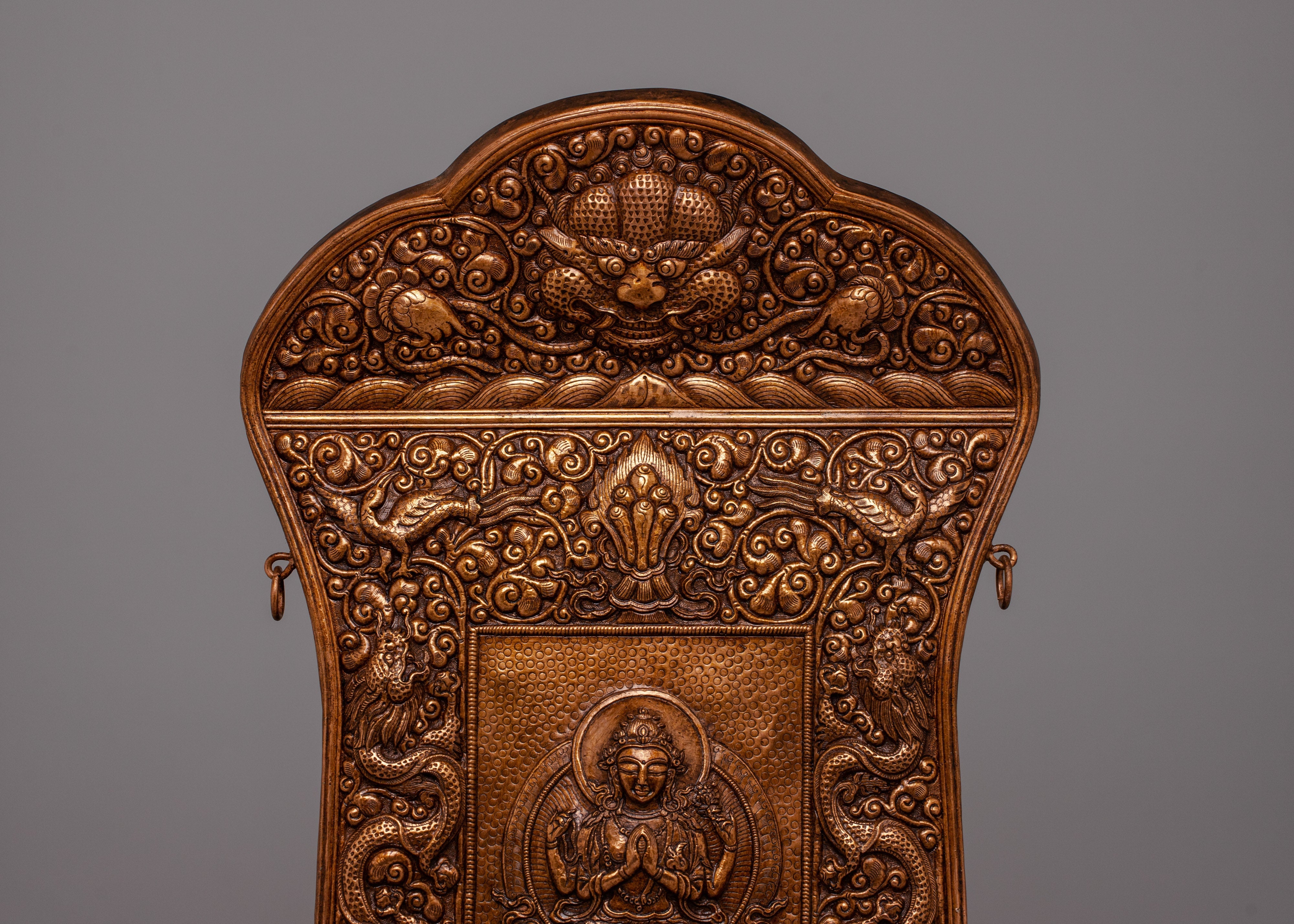 Copper Chenrezig Metal Wall Hanging | Buddhist Deity Sculpture for Cultivating Loving-Kindness