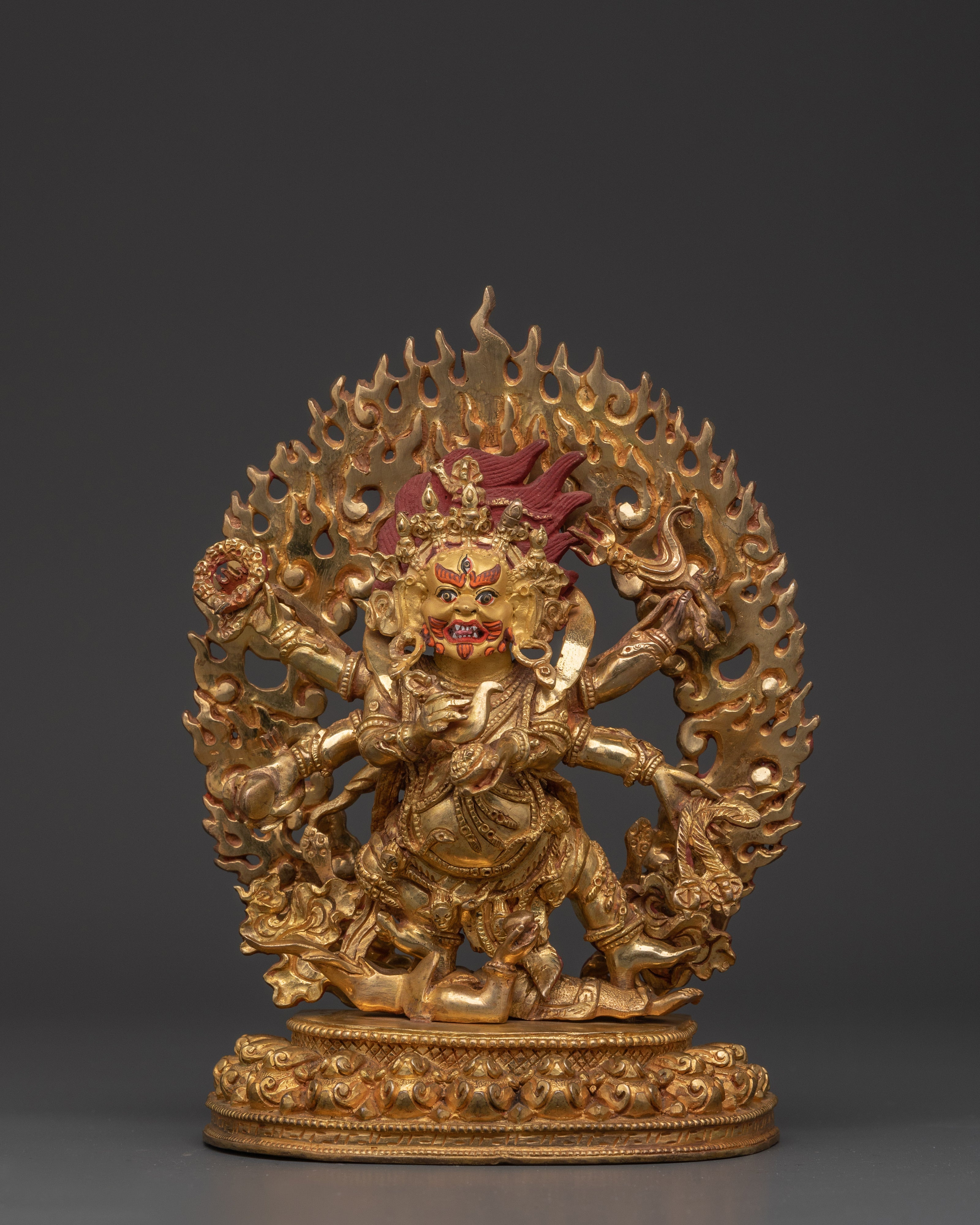 Handmade Six Armed Mahakala Deity Statue | Buddhist Sculpture of Wrathful Deity