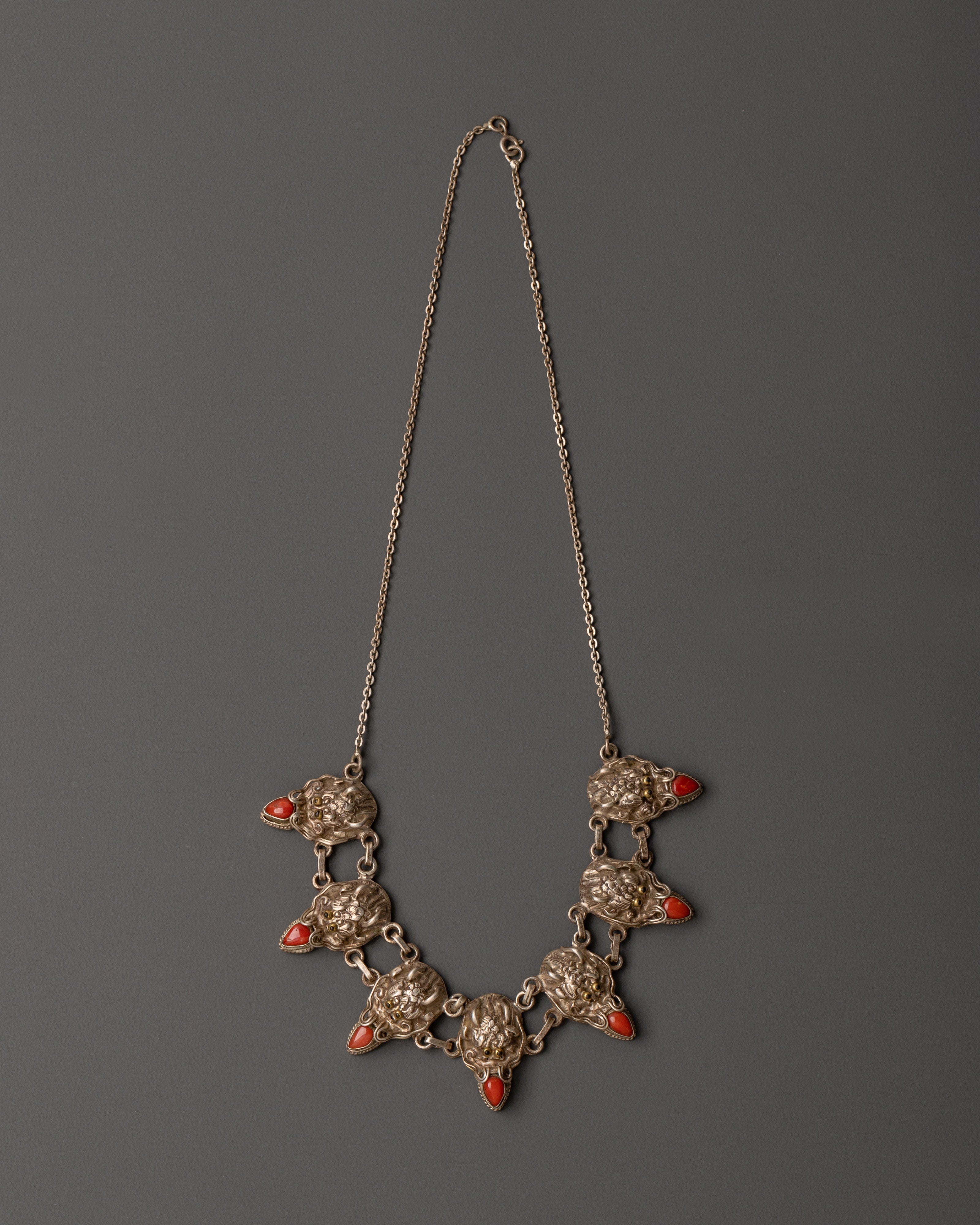 Red coral silver necklace